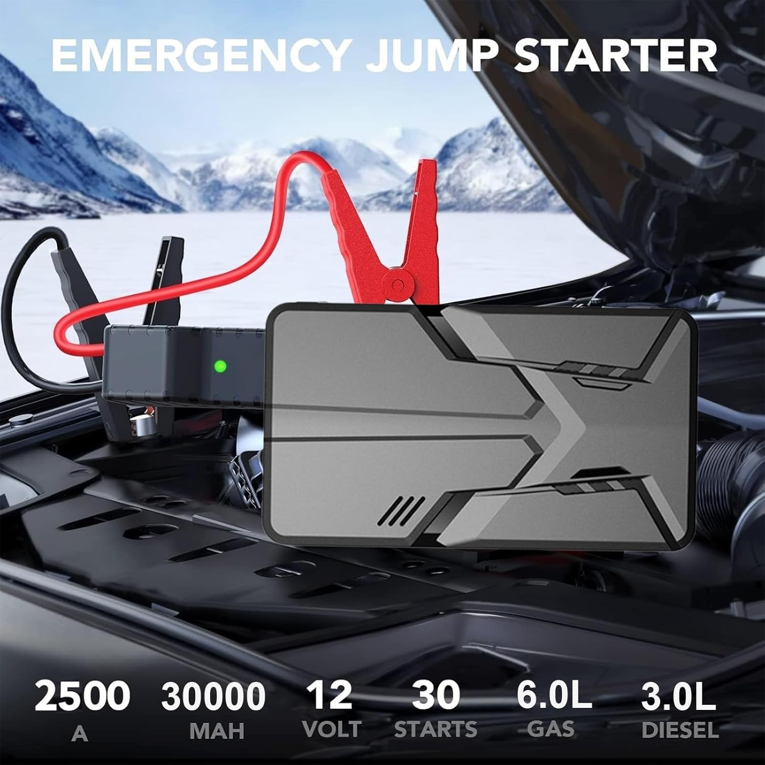 Maiosfy Car Jump Starter 30000Mah Power Bank Portable Battery Pack Starting Device with Smart Clip Protection Emergency Auto Booster for Vehicles SUV 7L Gasoline & 5.5L Diesel (Blue, Standard Size) image number 2