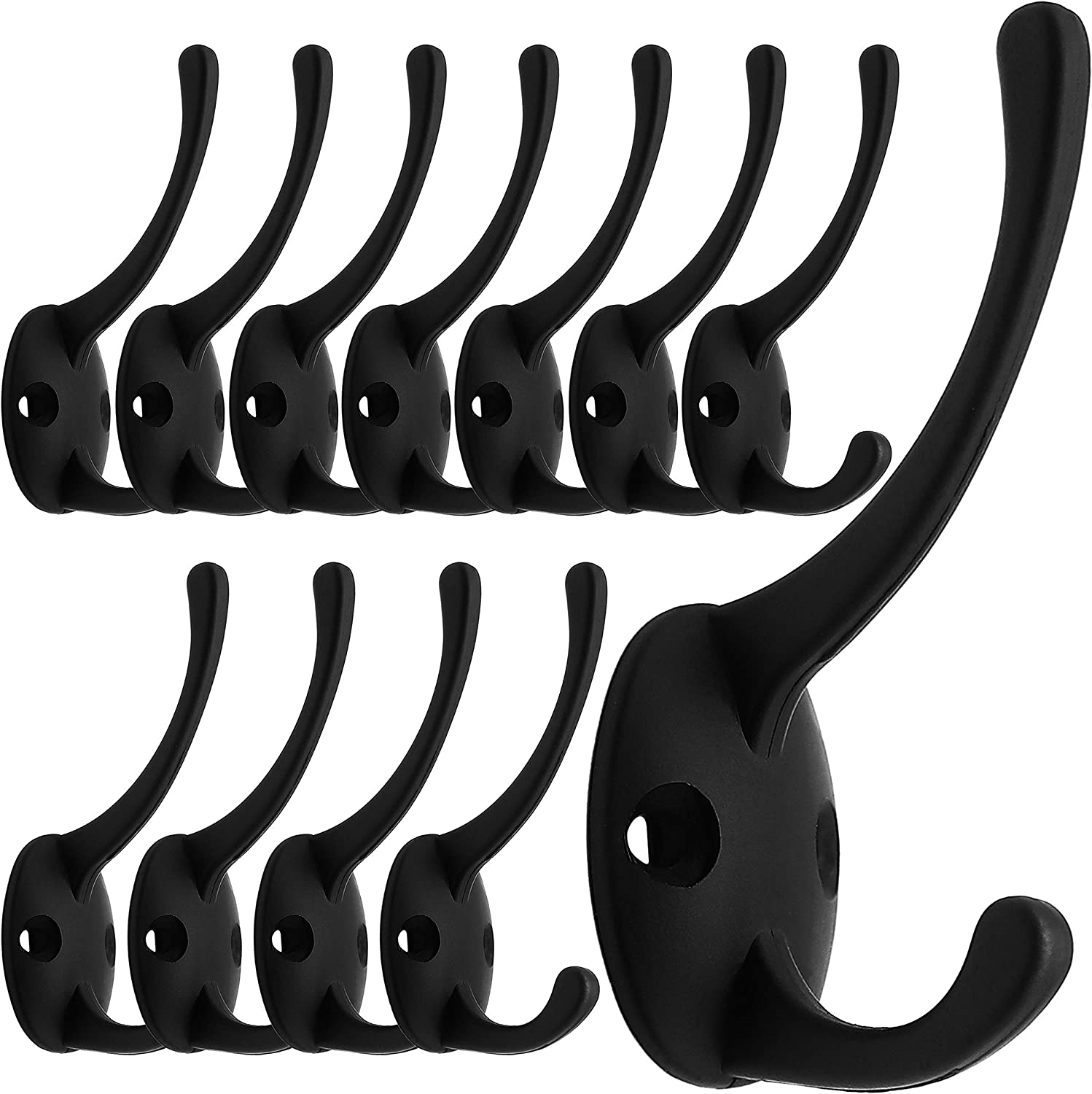 12 Pack Black Coat Hooks Wall Mounted with 24 Screws Retro Double Hooks Utility Black Hooks for Coat, Scarf, Bag, Towel, Key, Cap, Cup, Hat image number 4