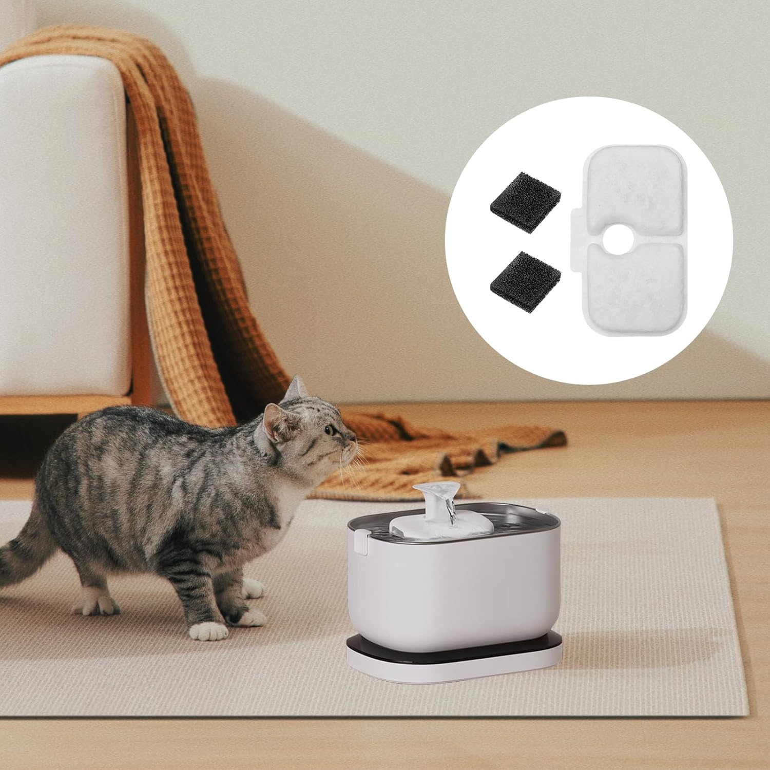 Pack of 24 Cat Fountain Filters, Drinking Fountain Cat Replacement Filter, 12 Carbon Filters and 12 Foam Filters Compatible with Petlibro Dockstream Drinking Fountain for Cat PLWF005, PLWF115, PLWF105