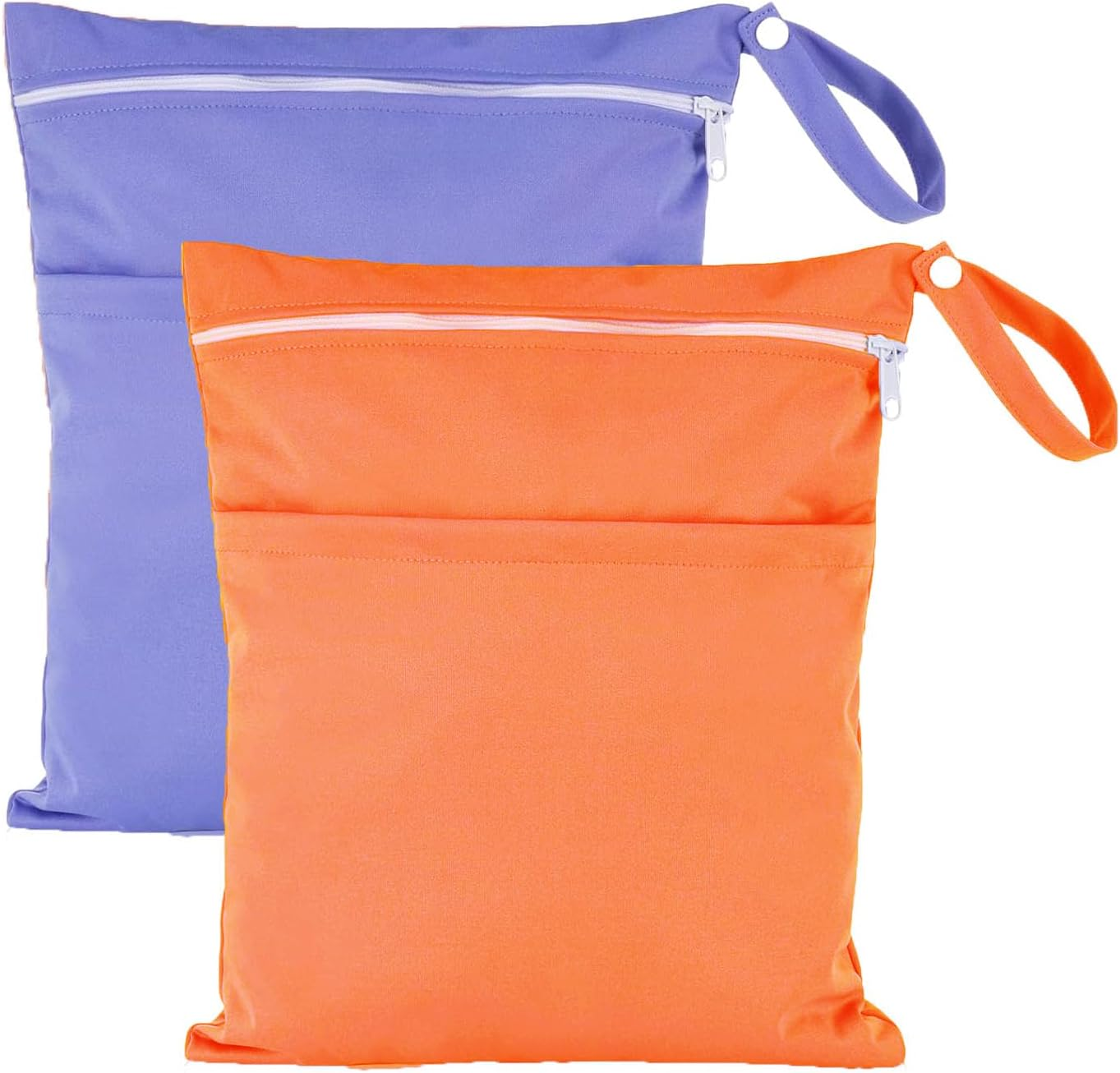 2 Pcs Wet Bag - Waterproof Wet Dry Bags - Reusable Washable Bags - Nappy Bags (Orange+Purple) image number 3