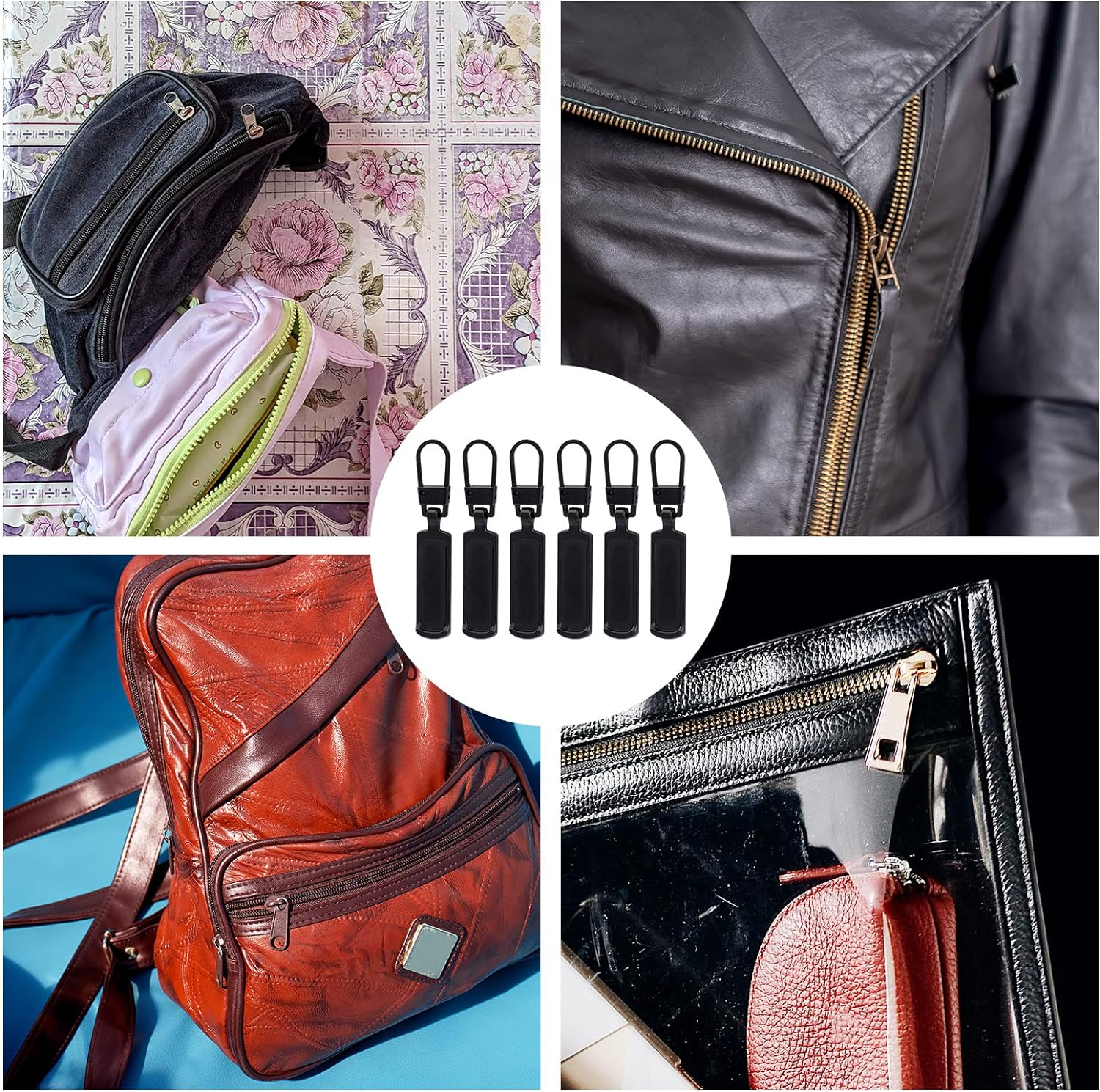 TOYMIS 6Pcs Zipper Pull Replacement, Zipper Pulls Detachable Metal Zipper Pull Repair Kit for Clothes Jacket Pants Jeans Luggage Suitcase Purse Handbag (Black) - Black image number 5