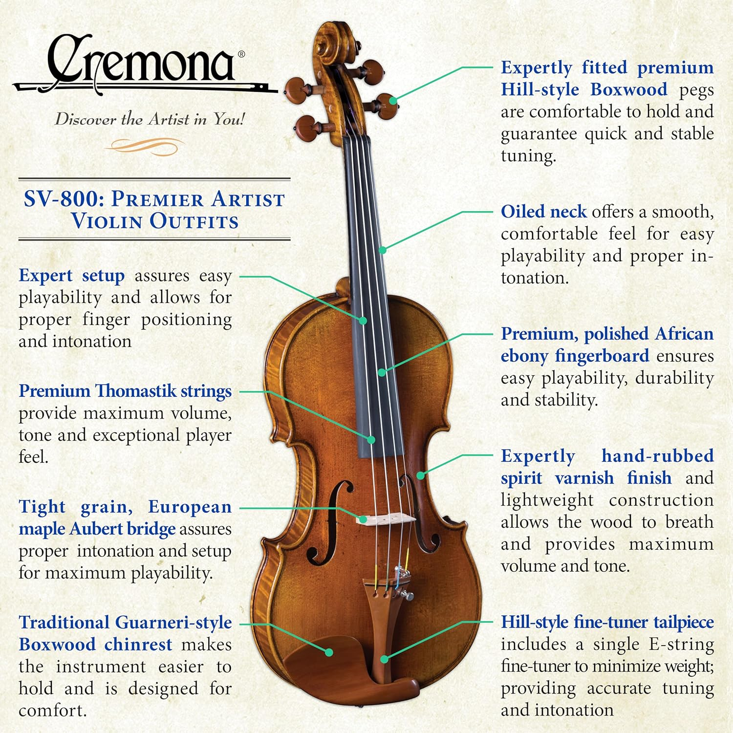 Cremona SV-800 Premier Artist Violin Outfit - 4/4 Size image number 2
