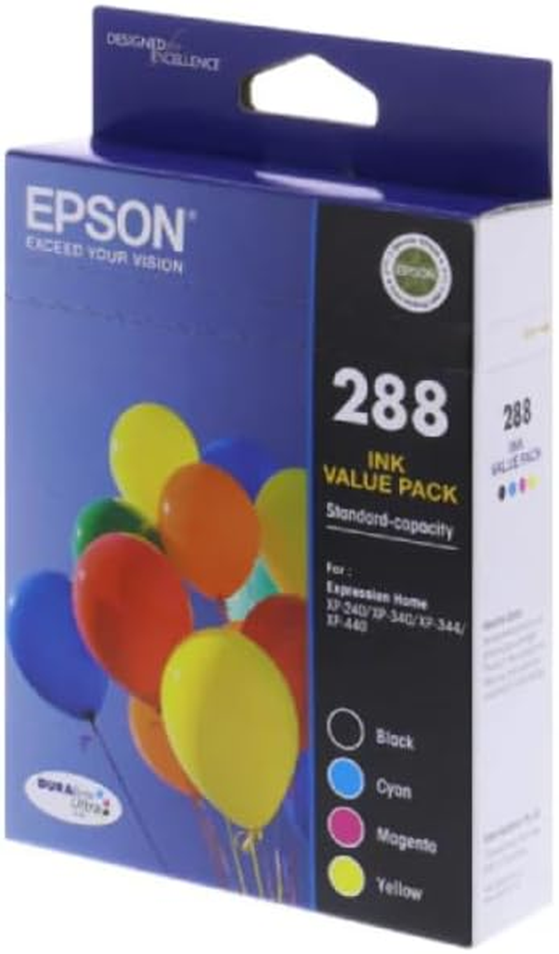 Epson 288 - Std Capacity Durabrite Ultra - Ink Cartridge Value Pack (B,C,Y,M) for XP-240, XP-340, XP-344, XP-440, 4-Pack, C13T305692