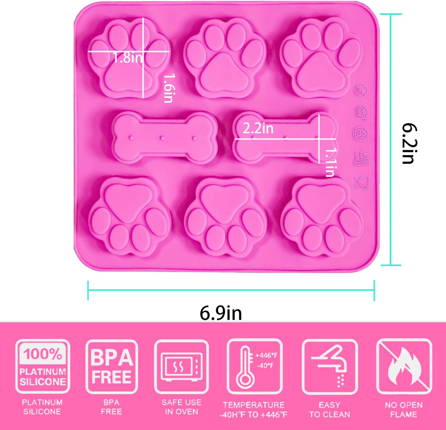 Sunyuneey 3 Pcs Silicone Dog Treat Molds, Pink & Blue, Puppy Paw & Bone Shapes, BPA Free, Oven, Microwave, Dishwasher Safe image number 4