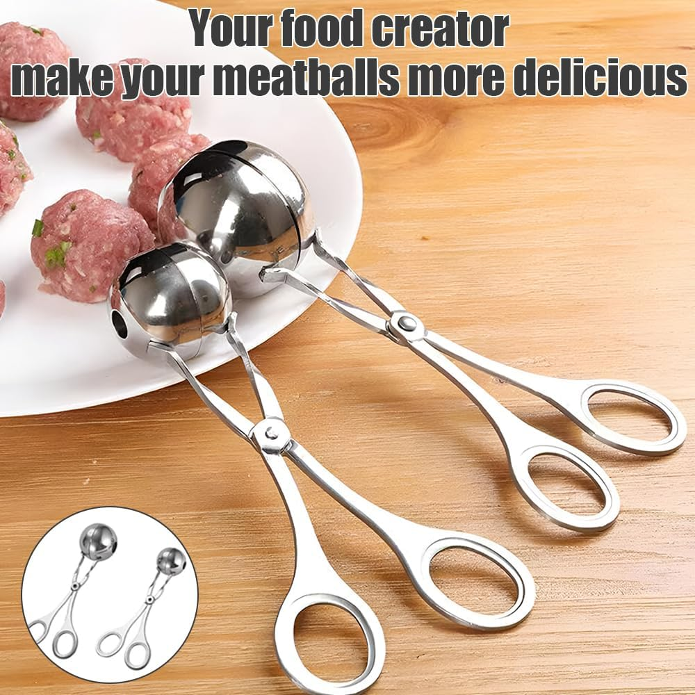 2 PCS Meat Baller, Meatball Maker, Stainless Steel DIY Clip Kitchen Tool, Cake Pop Ice Tongs, Ball Size Diameter 4.8Cm Diameter 3.5Cm, 16Cm, Sliver image number 2