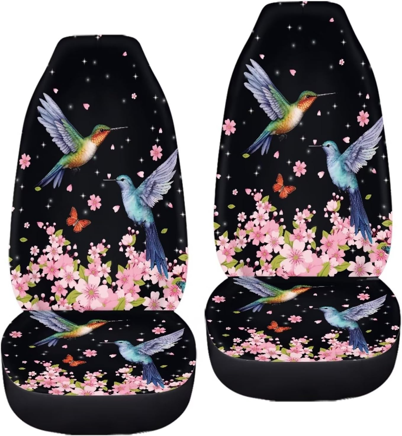 BIGCARJOB Flower Hummingbird Car Seat Cover Set for Front Seat Only,2 Pack Cherry Flower Birds Printed Auto Front Seat Protector Saddle Blanket for Women Girly Car Interior Accessories image number 2