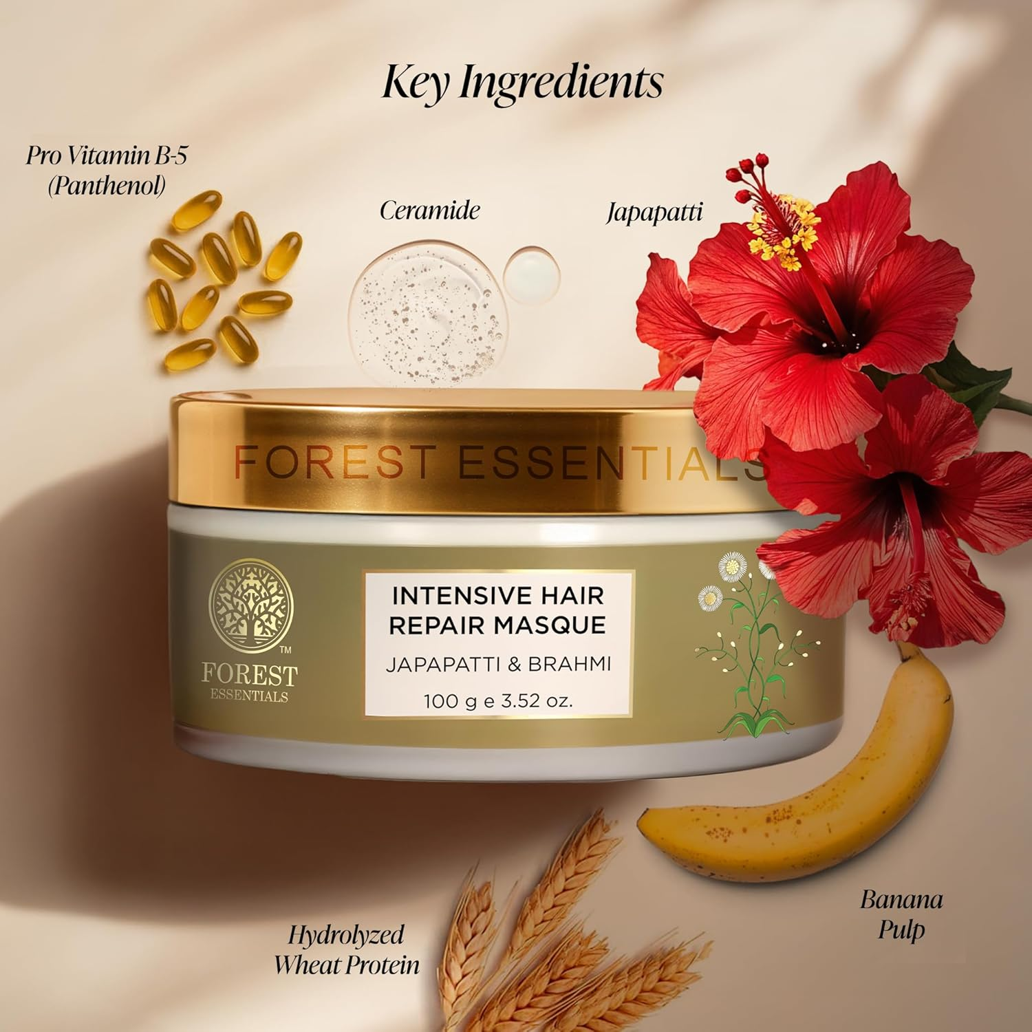 Forest Essentials Intensive Hair Repair Masque Japapatti & Brahmi | Ayurvedic Deep Nourishing Hair Mask | Repairs Dry, Frizzy, Damaged & Chemically Treated Hair | Natural Hair Mask with Banana Pulp An