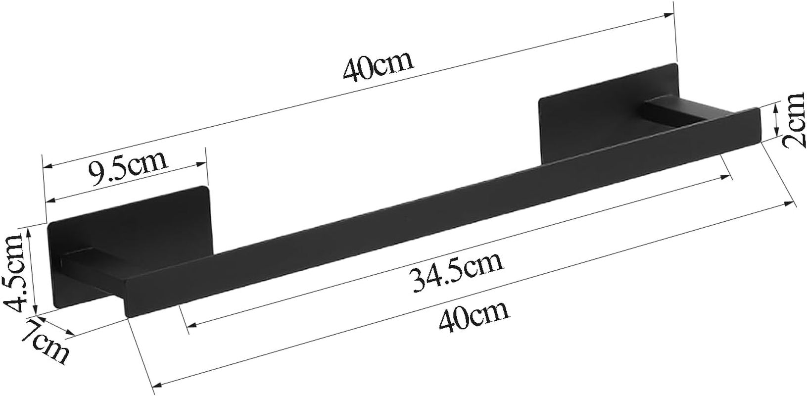 Breikuth Adhesive Towel Rail Black No Drill Bathroom Towel Rack Bath Towel Holder Square Wall Mount Stainless Steel (Black) - Brushed Stainless Steel image number 5