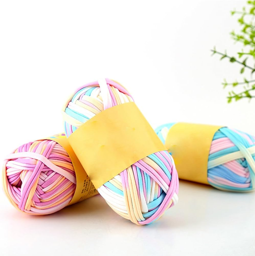 Isuperb 4 Pack Knitting Yarn Colorful Cloth T-Shirt Yarn Fabric Crochet Cloth for DIY Knitted Art Basket Bag - 400G image number 1