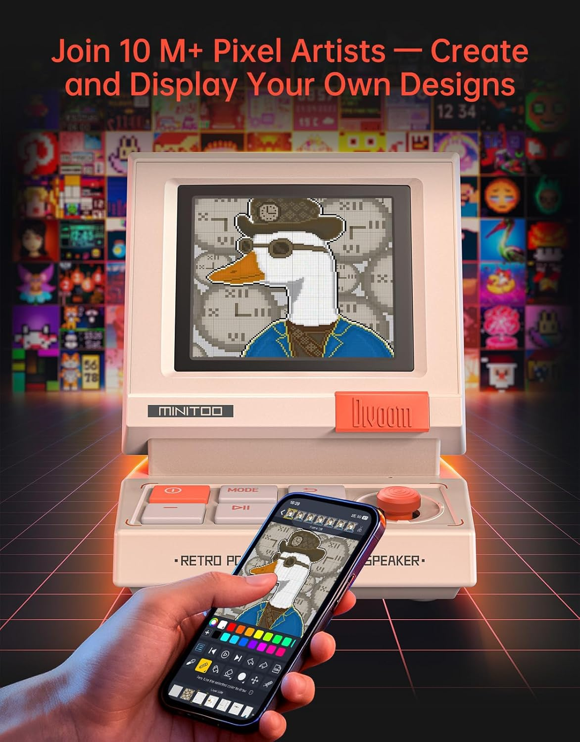 Divoom Minitoo Retro Pixel Bluetooth Speaker &ndash; 90S-Inspired PC Design,App Control, Alarm, White Noise, Retro Desk Speaker for Music, Room Decor image number 2