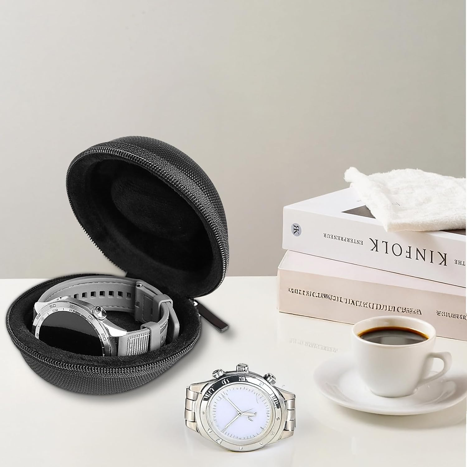 1 Slot Watch Travel Case, Single Watch Box for Men Women, Fits All Wristwatches and Smart Watches up to 50Mm, Portable Watch Box Organizer Storage Case