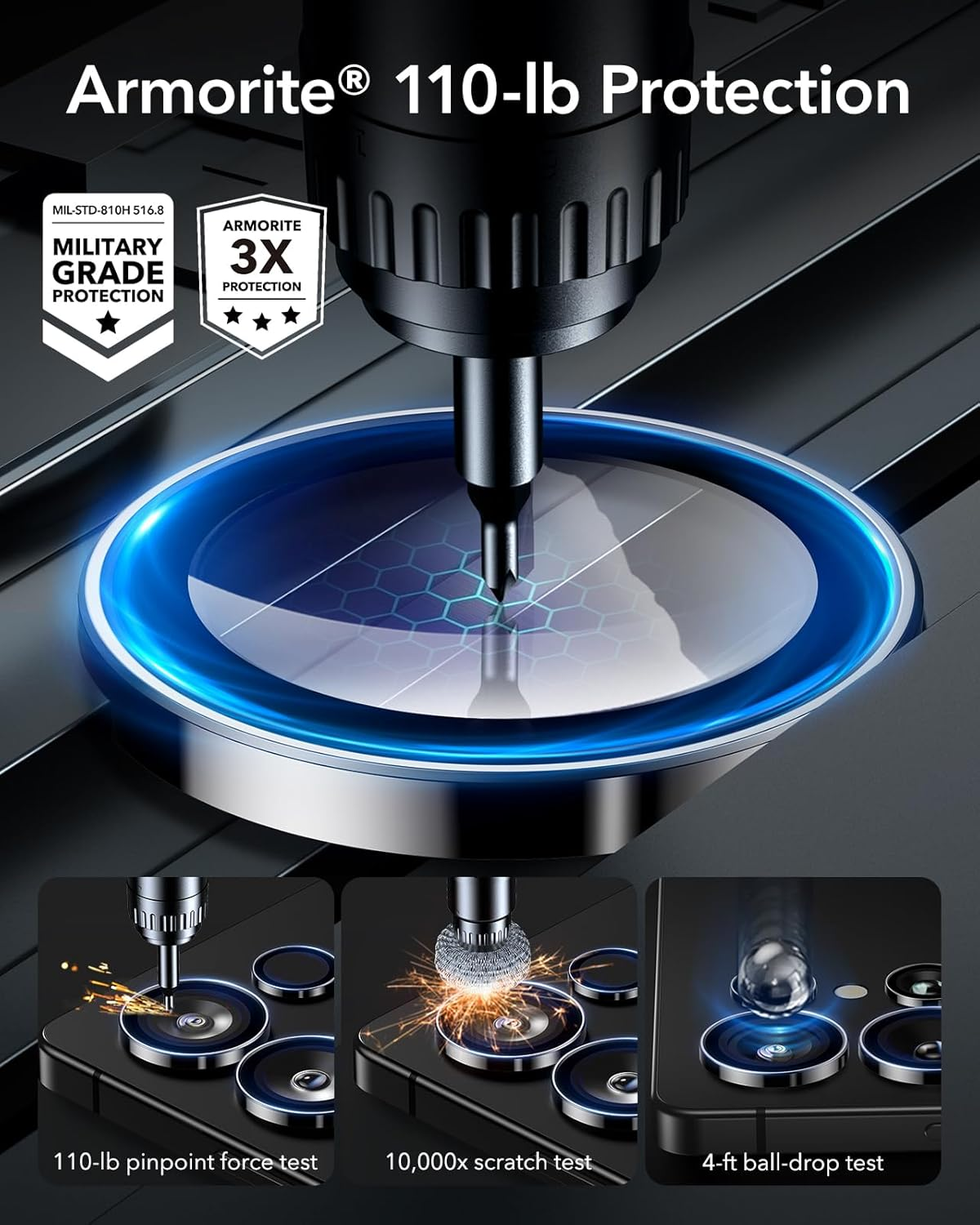 ESR for Samsung Galaxy S25 Ultra Camera Lens Protector, Individual Lens Protectors, Scratch-Resistant Ultra-Thin Tempered Glass with Aluminum Edging, Galaxy S25 Ultra Case Friendly, 2 Sets, Black image number 5