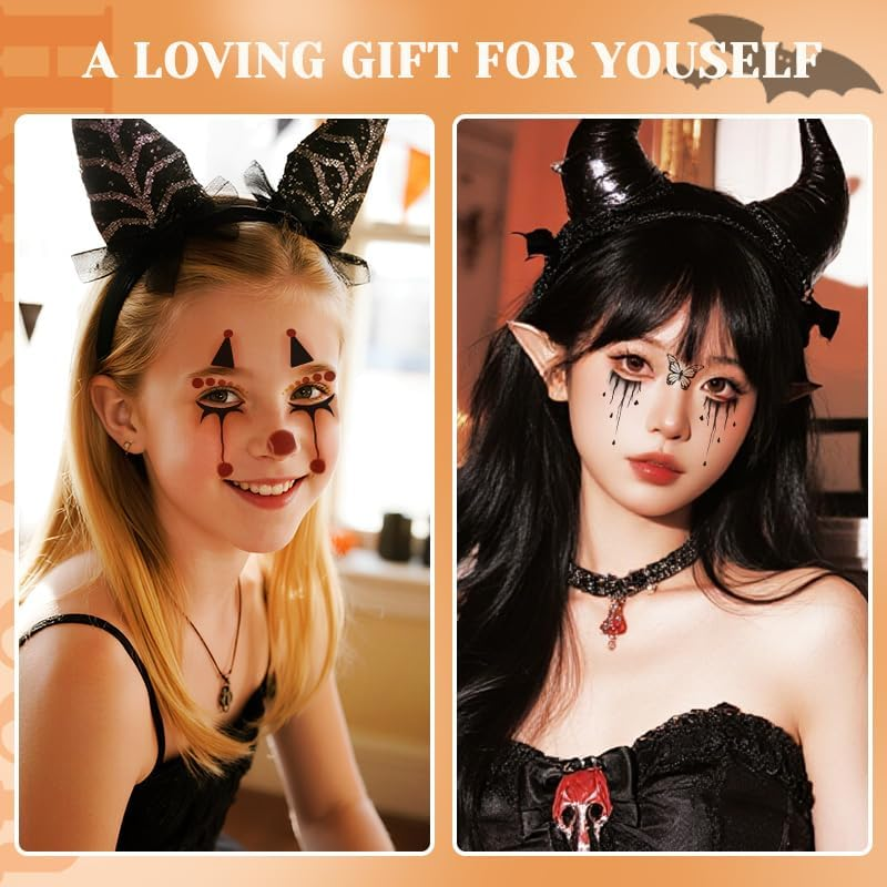 Halloween Eyeshadow Sticker for Women Gothic Face Lace Bow Butterfly Temporary Tattoos for Halloween Costumes Masquerade Cosplay Party 4PCS Makeup Decal Stickers image number 1