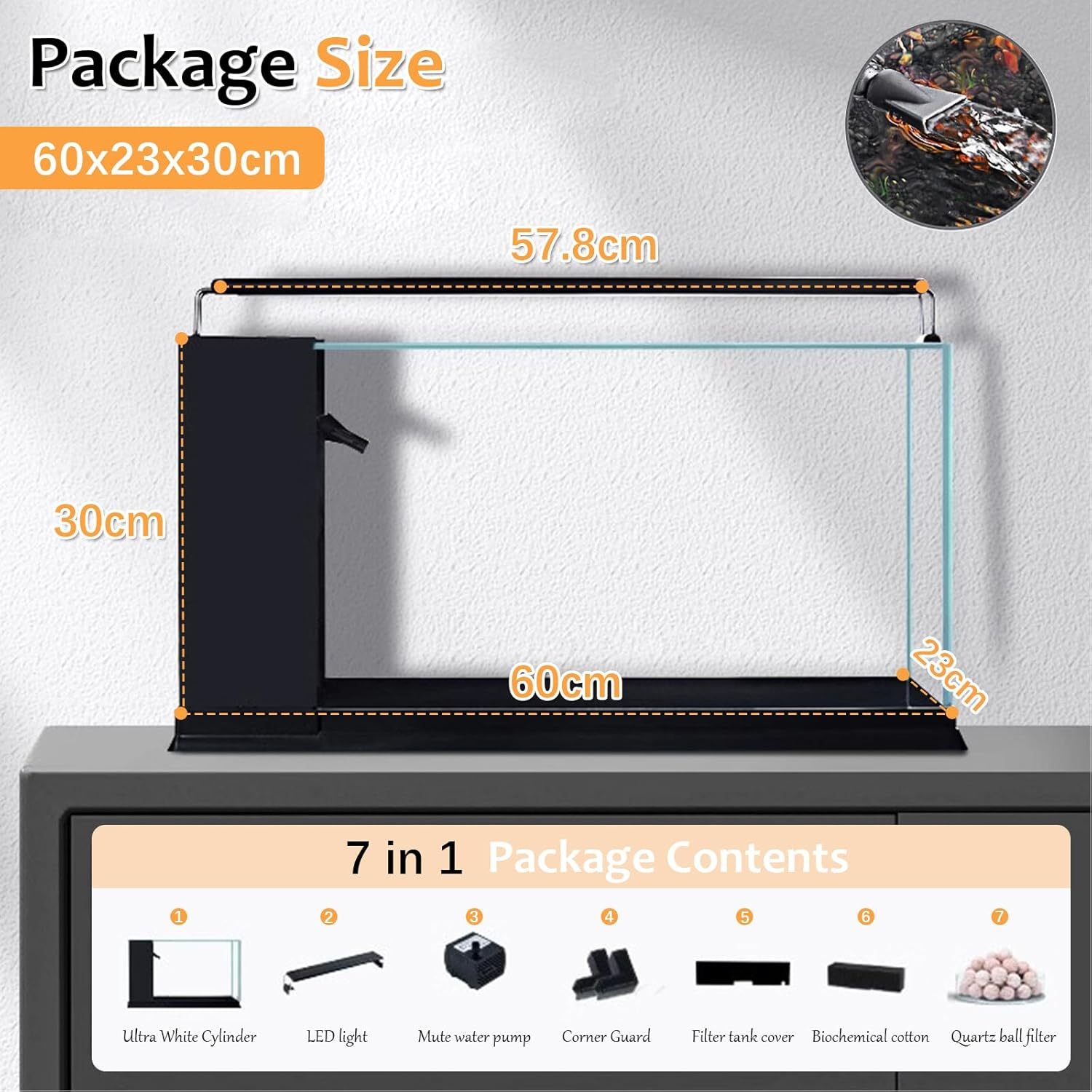 LIODUX Fish Tank Kit, Glass Aquarium Starter Kits with Partitioned Filtration, Fish Bowls Starter Kits, Beginner-Friendly Betta Aquarium, Room Desktop Decor (60 X 23 X 30CM) image number 6