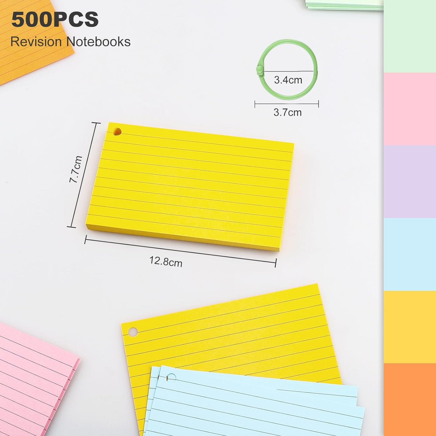 300 Pcs Index Cards，6 Pack Flash Cards Revision Coloured Card Mini Notepads with Binder Rings for Study Office Notepads School Learning Memo 5"&times;3" image number 6