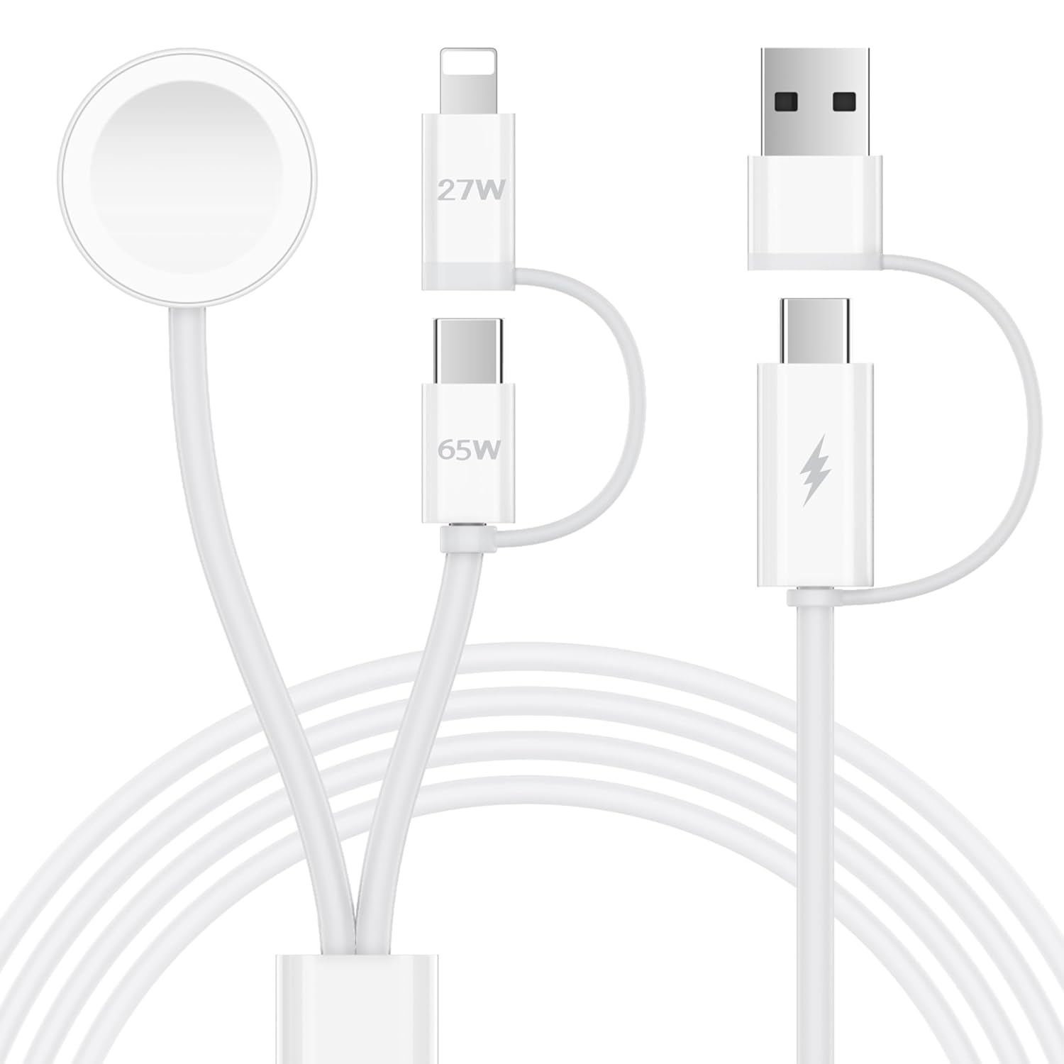 Zumyzu for 3 in 2 Apple Watch Magnetic Charger, Fast Charging to Usb-C/Lightning/Usb-A Multi Cable Cord 1.5M, Compatible with Iwatch Ultra/Series 11-1 Charger&Iphone Cable&Type-C Phones Cable image number 4