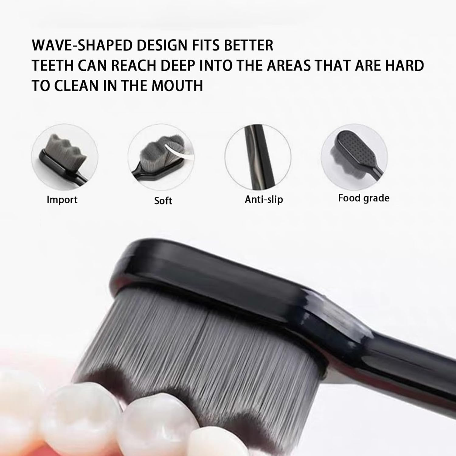Extra Soft Toothbrush for Sensitive Gums and Teeth with 20000 Ultra Soft Bamboo Charcoal Bristles Excellent Cleaning Effect Black Wave Bristle 2 Pack image number 1