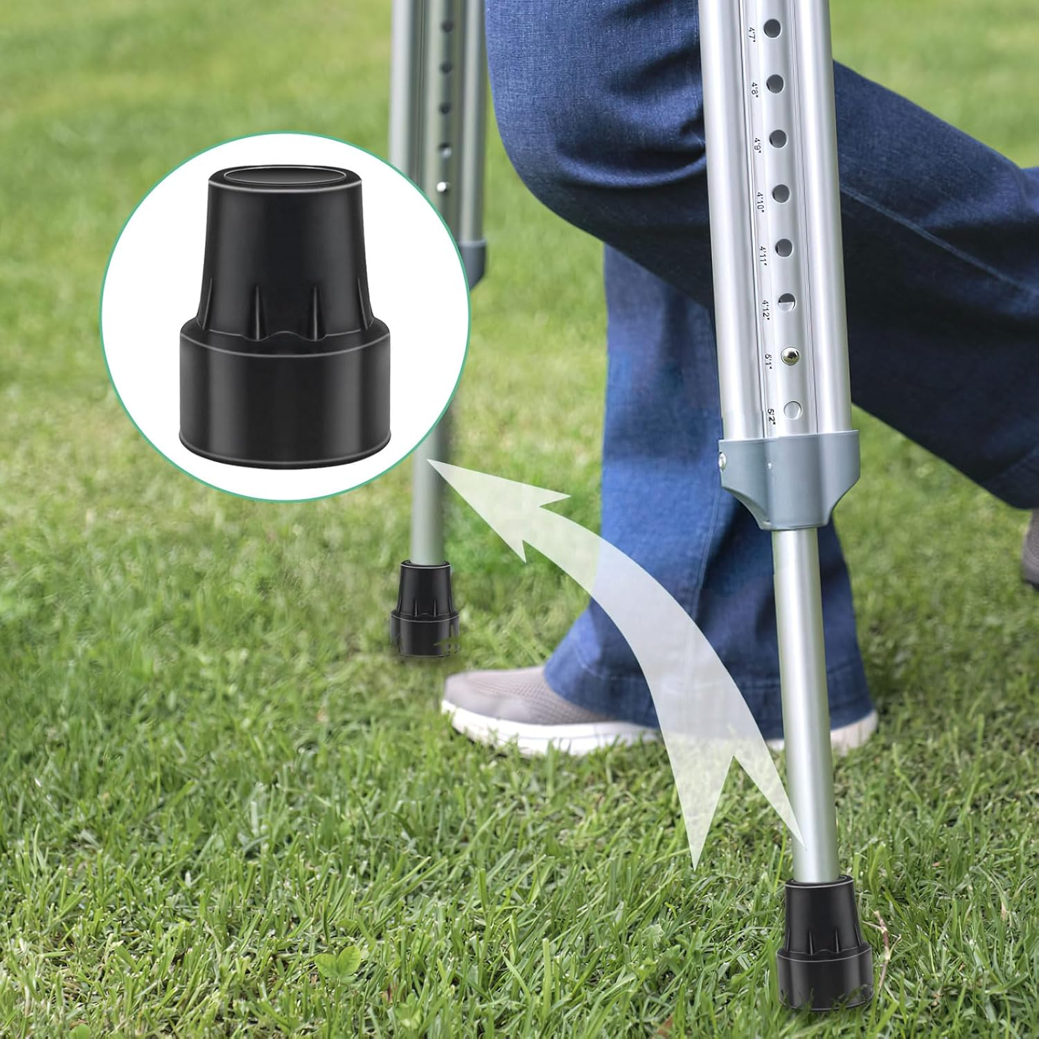 4 Pcs Replacement Cane Tips for 0.7 Inch Walker Rubber Tips Replacement 2 Pcs Foam Handle Grips 4.3X0.8 Inches Replacement Cane Tips Set for Canes, Walker Accessories image number 5