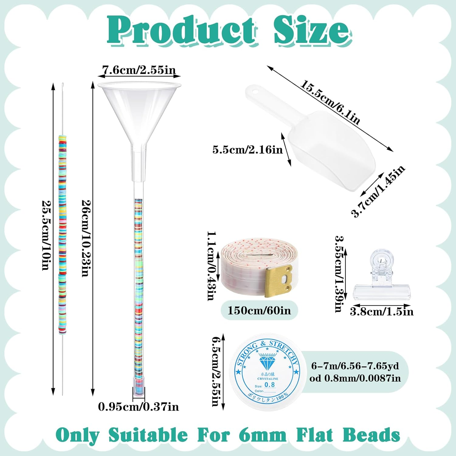 GEEHUA 2 Pack Clay Beads Bracelet Making Kit, Beading Funnel Tools for Jewelry Clay Bead Bracelets Necklace Making with Funnel Tube, Thread Pin, Wire, Clip, Spoon, Plug, Measuring Ruler image number 3