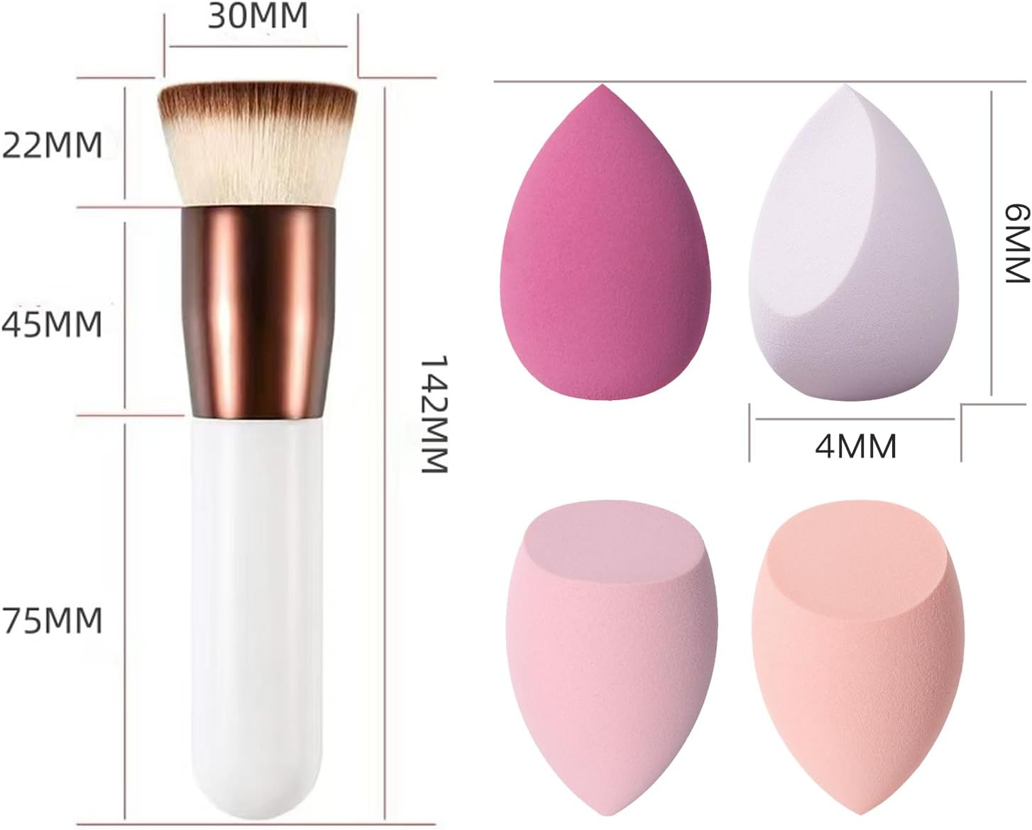9 Pcs Makeup Sponge Blender Set, 3 Shapes Beauty Blender Kit, Foundation Brush for Liquid Makeup, Liquid Foundation Brush with Makeup Sponge and Powder Puff for Foundation, Powder, Blush image number 1