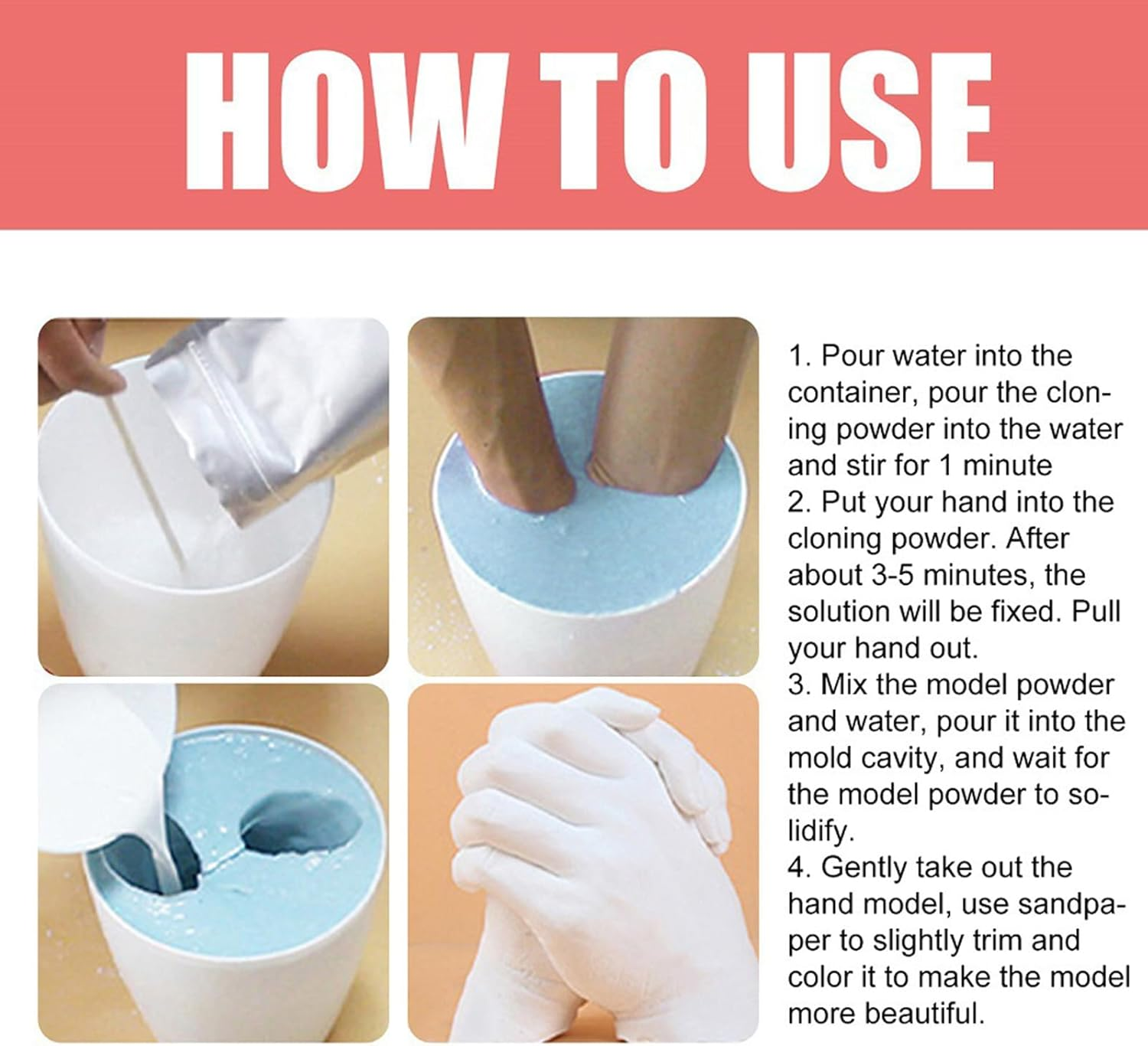 Hand Moulding Kit - Plaster Carving Sensitizer Set | Printing Kit with Fine Details Powder Base Casting for Couples Husband Wife Grandma P image number 1