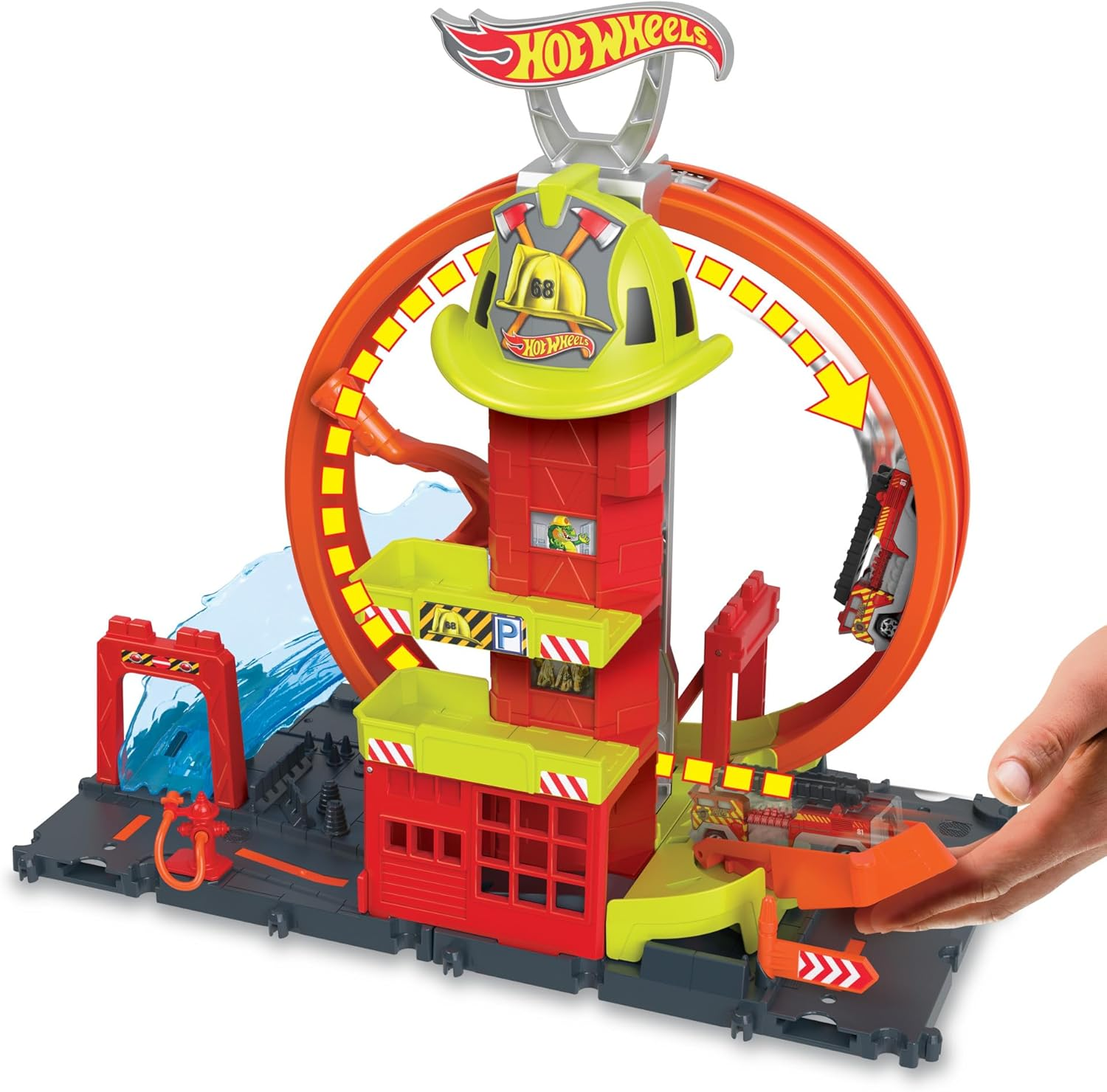 Hot Wheels City with 1 Toy Car, Kid-Powered Elevator, Water-Like Ramp, Track-Play Features, Connects to Other Sets, Fire Station with Super Loop (Amazon Exclusive) image number 4