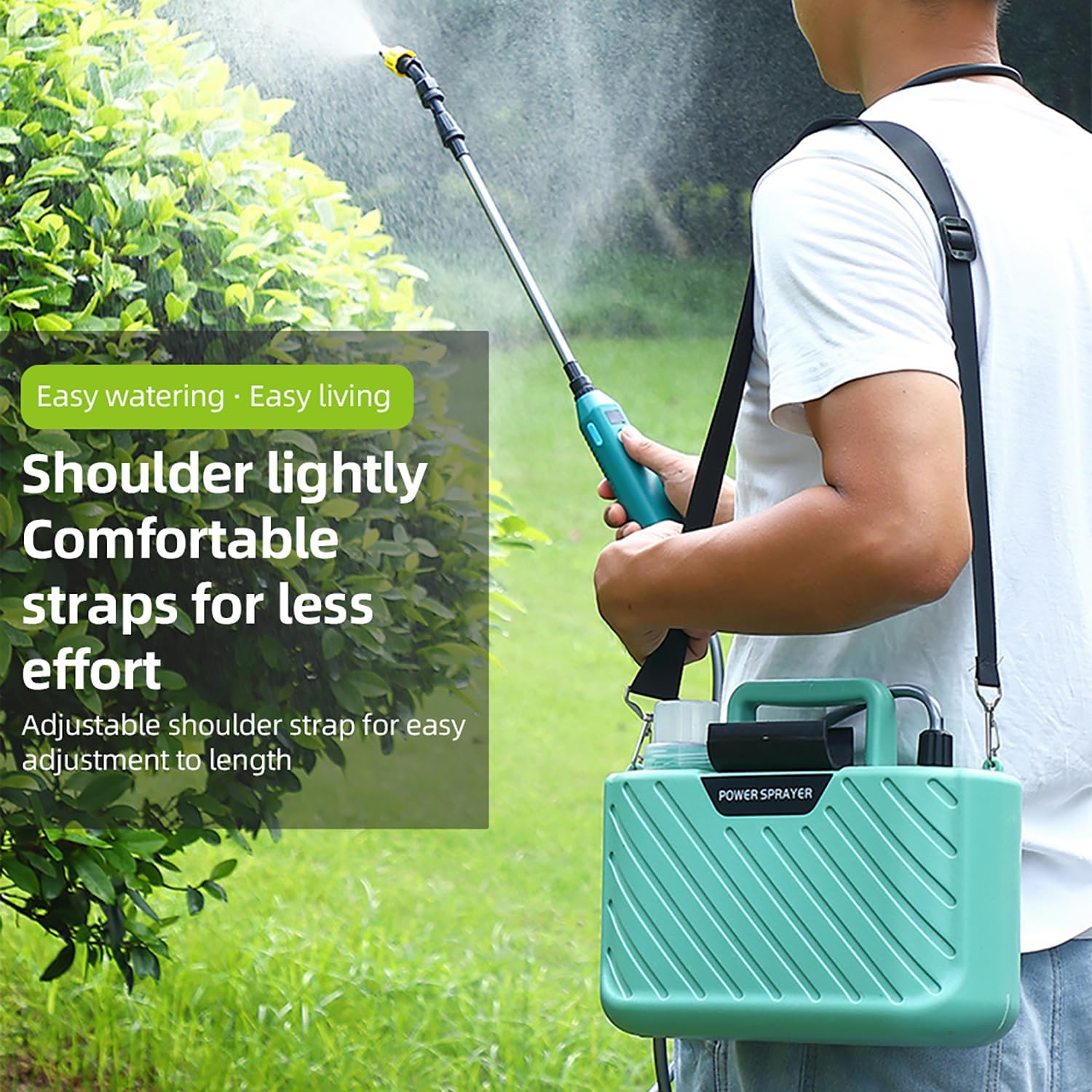 Battery Powered Garden Er with 2 Nozzles 1.32 Gallon/5L Lawn Water Er with USB Handle and Wand Portable Electric Er with Shoulder S for Gardening Blue image number 5