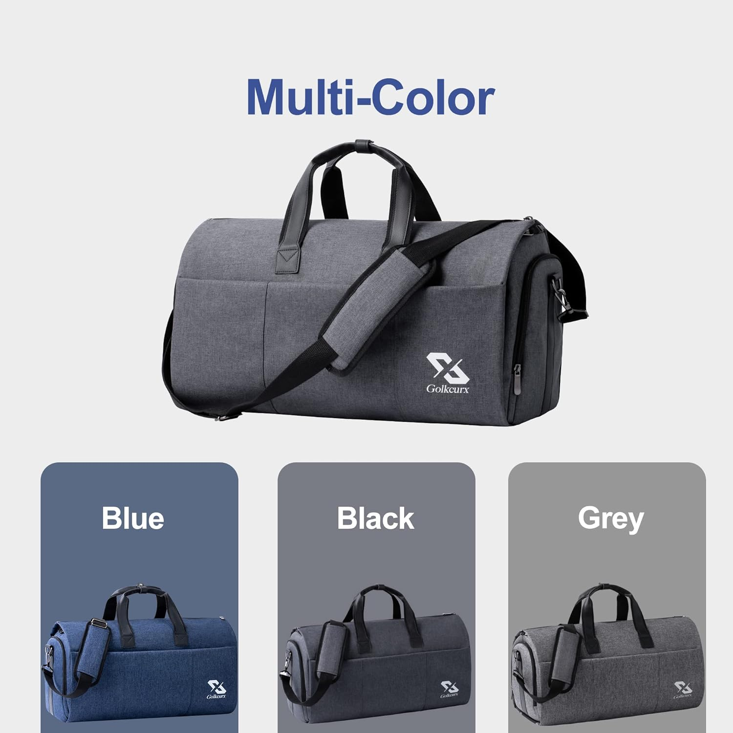 Golkcurx Convertible Garment Bag for Travel,Carry on Garment Duffle Bag with Shoe Compartment, Detachable Shoulder Strap - 2 in 1 ， for Men Women, Black, 21.3 X 13 X 11 Inches image number 3