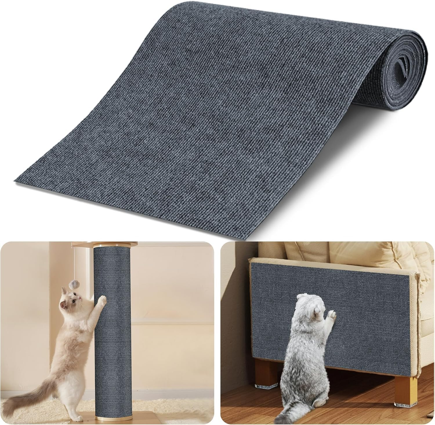 200 Cm X 40 Cm, Self-Adhesive Cat Scratching Mat, DIY Scratching Board for Cats, Cat Scratching Mat, Scratch Protection Sofa Cat, Scratching Mat, Self-Adhesive for Cat Tower (Dark Grey) image number 3