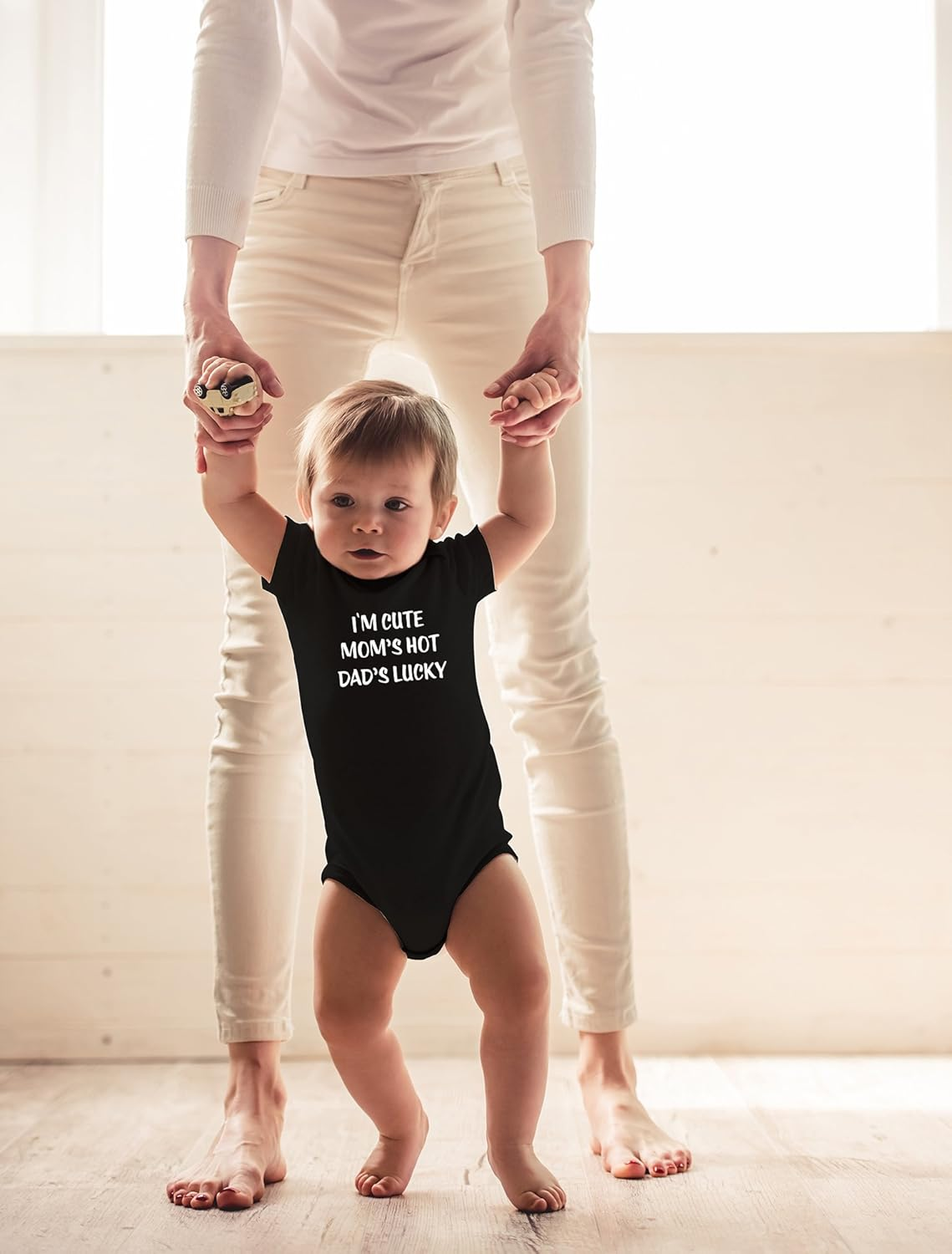 Crazy Bros Tees Cute, Mom'S Hot, Dad'S Lucky Funny Cute Novelty Infant One-Piece Baby Bodysuit image number 3
