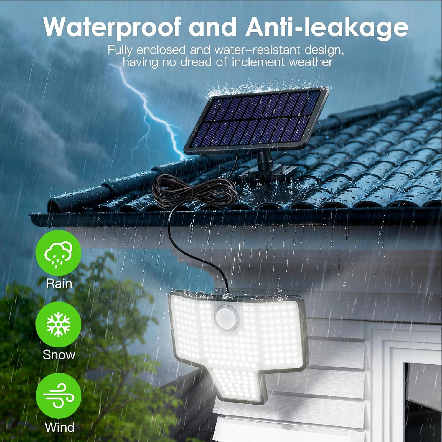 Quntis Solar Lights Outdoor, 189 LED 1200LM Motion Sensor Lights, Security Spot Lights with Remote, IP65 Waterproof outside Solar Flood Lights with Separate Solar Panel for Door Yard Pathway, 2 Pack image number 2