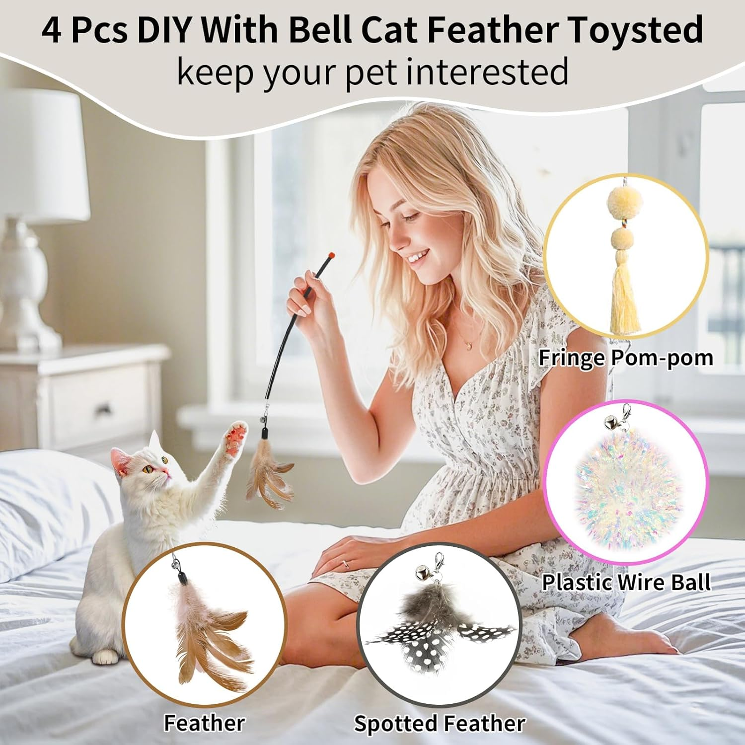 Laser Cat Toys for Indoor Cats, 2 In1 Interactive Cat Toys Laser and Feather Cat Wand Rechargeable Automatic Cat Laser Toy, for Bored Indoor Adult Cats/Kittens (Beige) image number 2