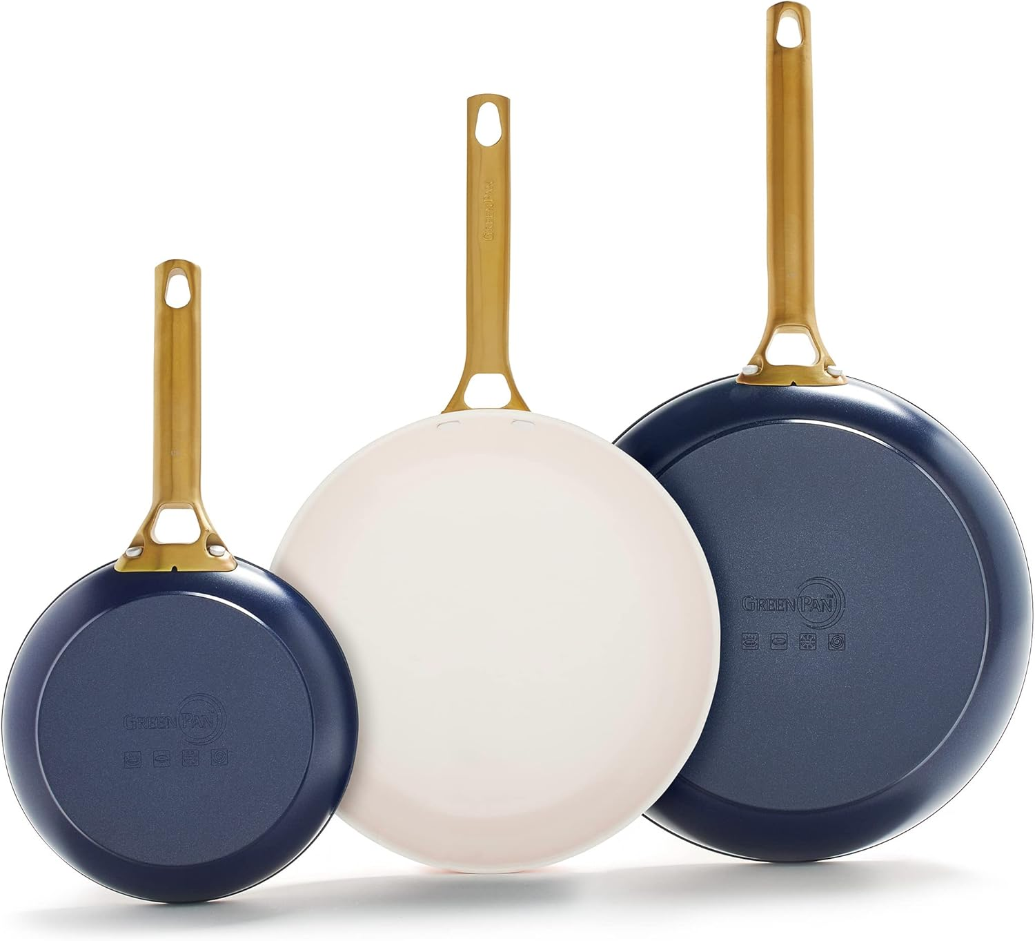 Greenpan Reserve Hard Anodized Healthy Ceramic Nonstick 8" 10" and 12" 3 Piece Frying Pan Skillet Set, Gold Handle, Induction, Pfas-Free, Dishwasher Safe, Oven Safe, Twilight Blue image number 4