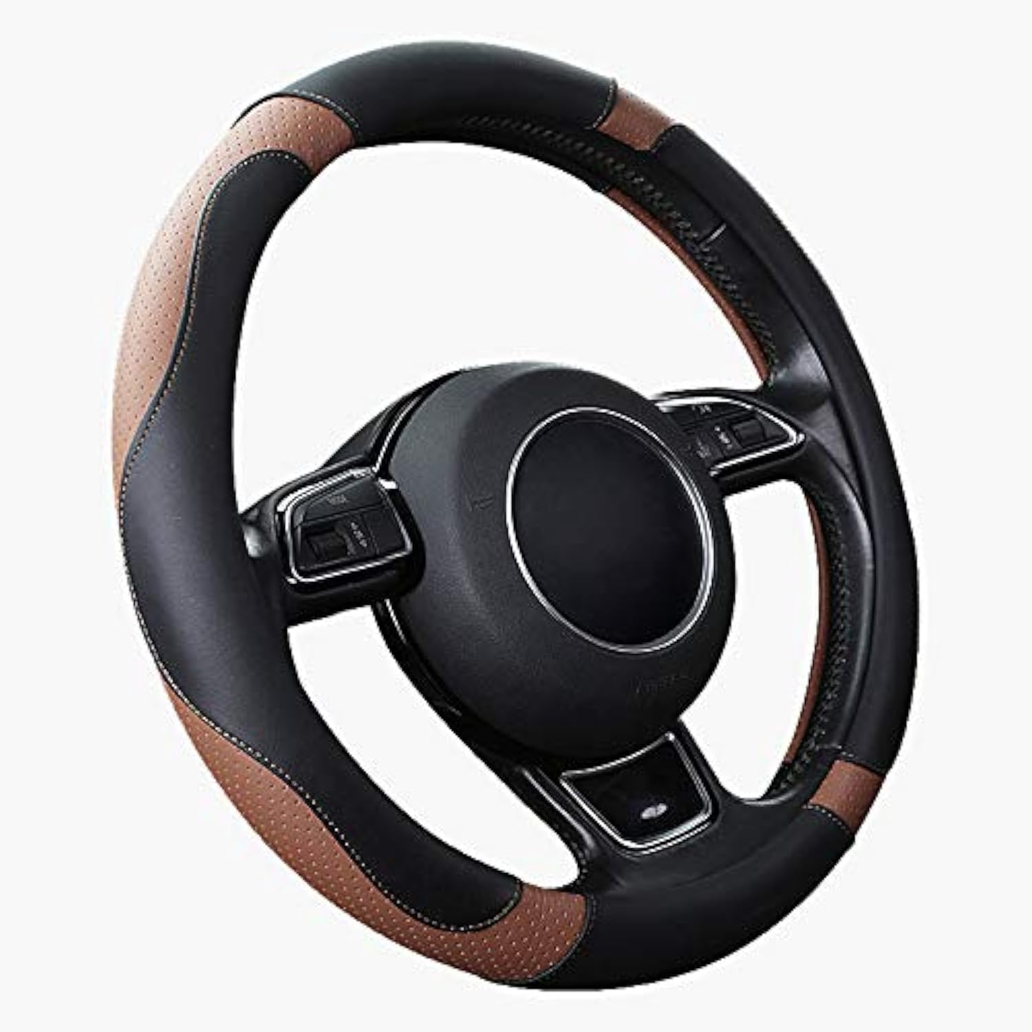 SFONIA Car Steering Wheel Cover Steering Wheel Protector Microfiber Leather Universal 37-38Cm / 15" Anti-Slip Breathable Durable (Beige Colour)