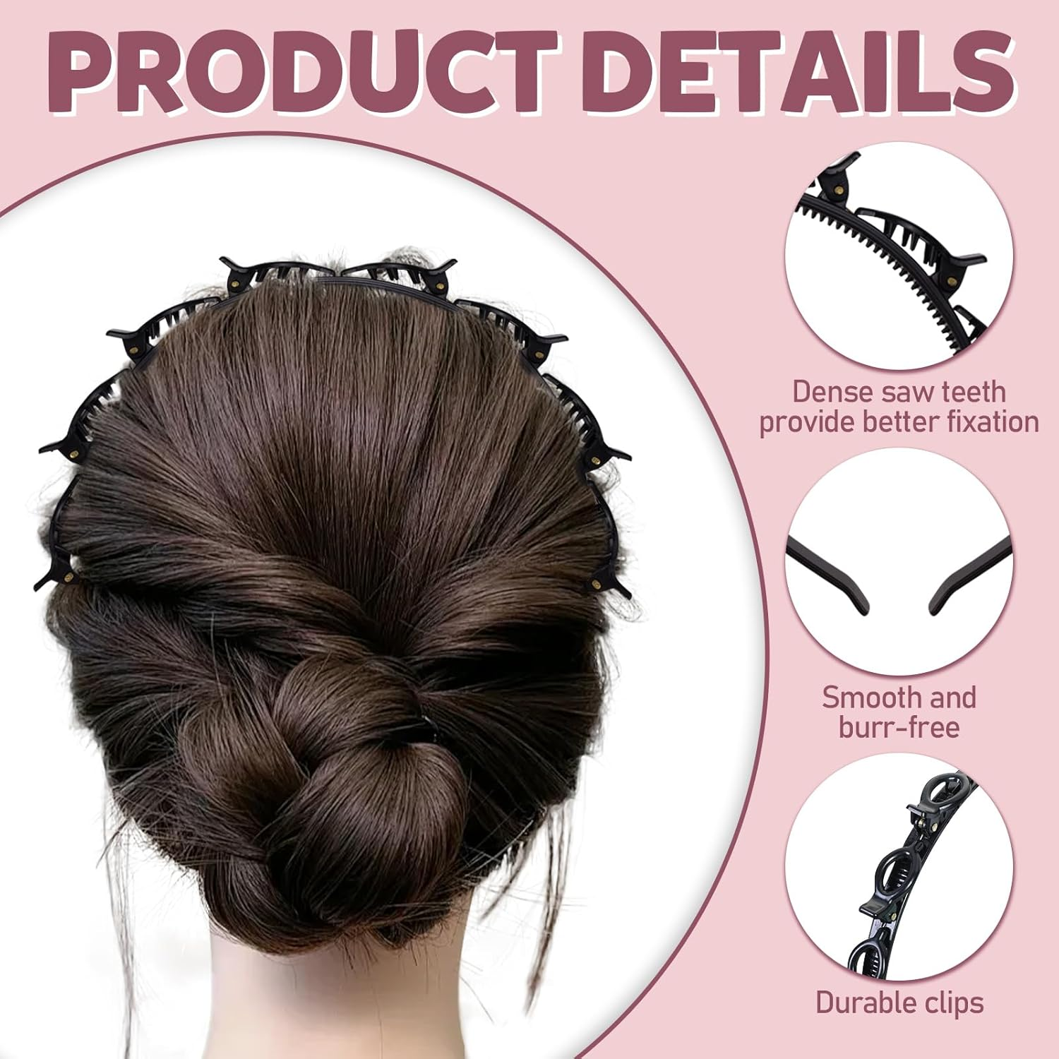 Pack of 6 Double Similar Headband with Clips, Fashion Headband with Clips, Hairpin for Women, Girls, Curly, Thick Hairstyle, Braided, Professional, Weaving, Bangs, Styling, Black & Brown