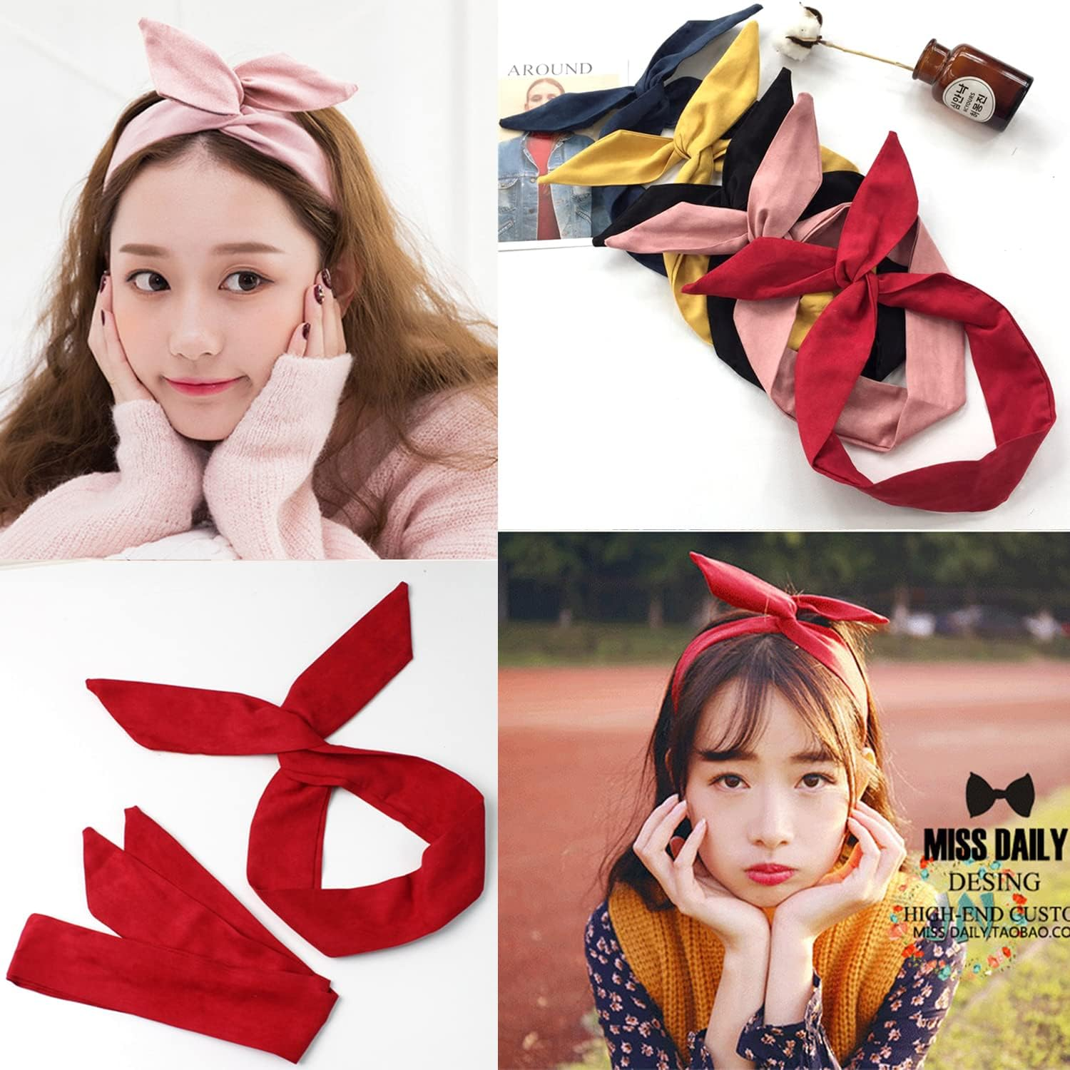 Duories Vintage Headbands Women, Hair Band, Women'S Hair Bands, Bow, Flexible Iron Wire, Bendable Headband, Headband with Bow, Retro Hair Accessories, Hair Accessories for Women and Girls, Navy Blue - Khaki image number 4