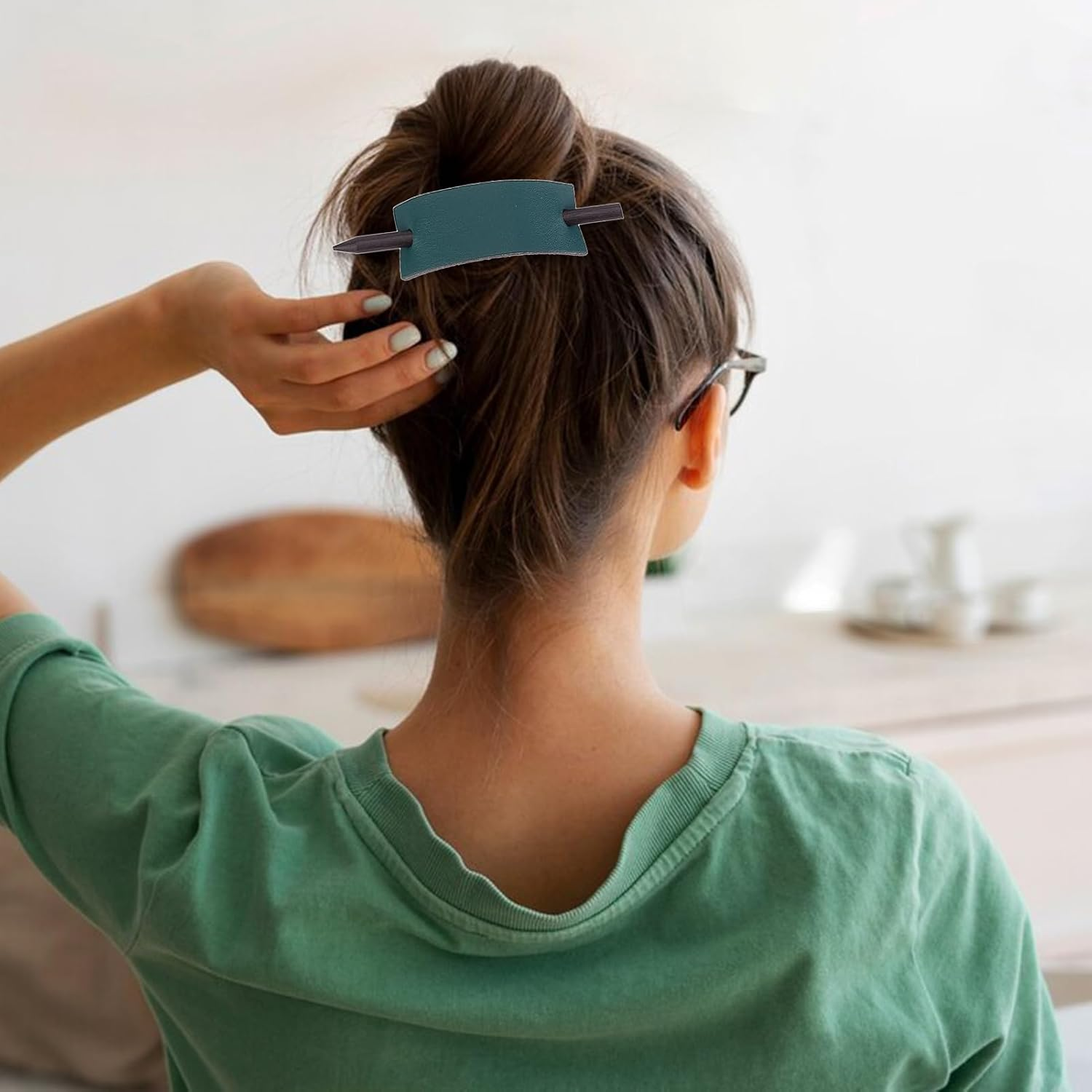 NICENEEDED 4 Pcs Leather Hair Barrette with Stick, Solid Color Hair Slider Pin, Ponytail Holders Hair Platters Ponytail Hairpin Accessories Stylish Bun Cages French Hair Clips Hair Sticks for Women image number 5