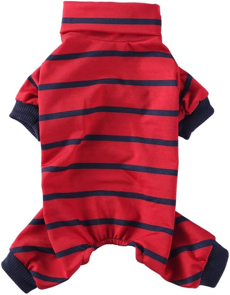 Striped Dog Pajamas for Small Dog Cooling Puppy Pullover Jumpsuit Stretchable Breathable Pet Pjs Summer Spring Pyjamas (Red, M) image number 4