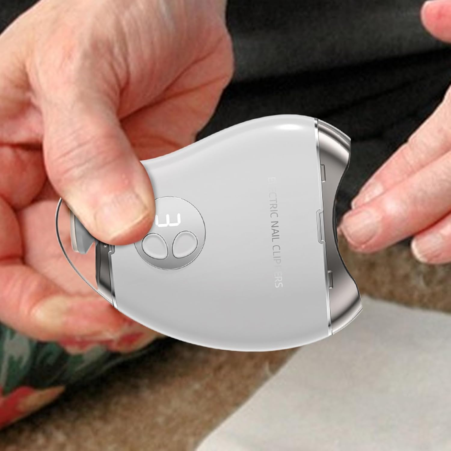 Electric Nail Trimmer, Double-Headed Toe Nail Cutter with 3-Speed Display, Rechargeable Trimmer and Polishe, Safe Mango Shape Design for Thick Nails for Adults and Kids,Gentle Nails Grinder for Senior - Black image number 3