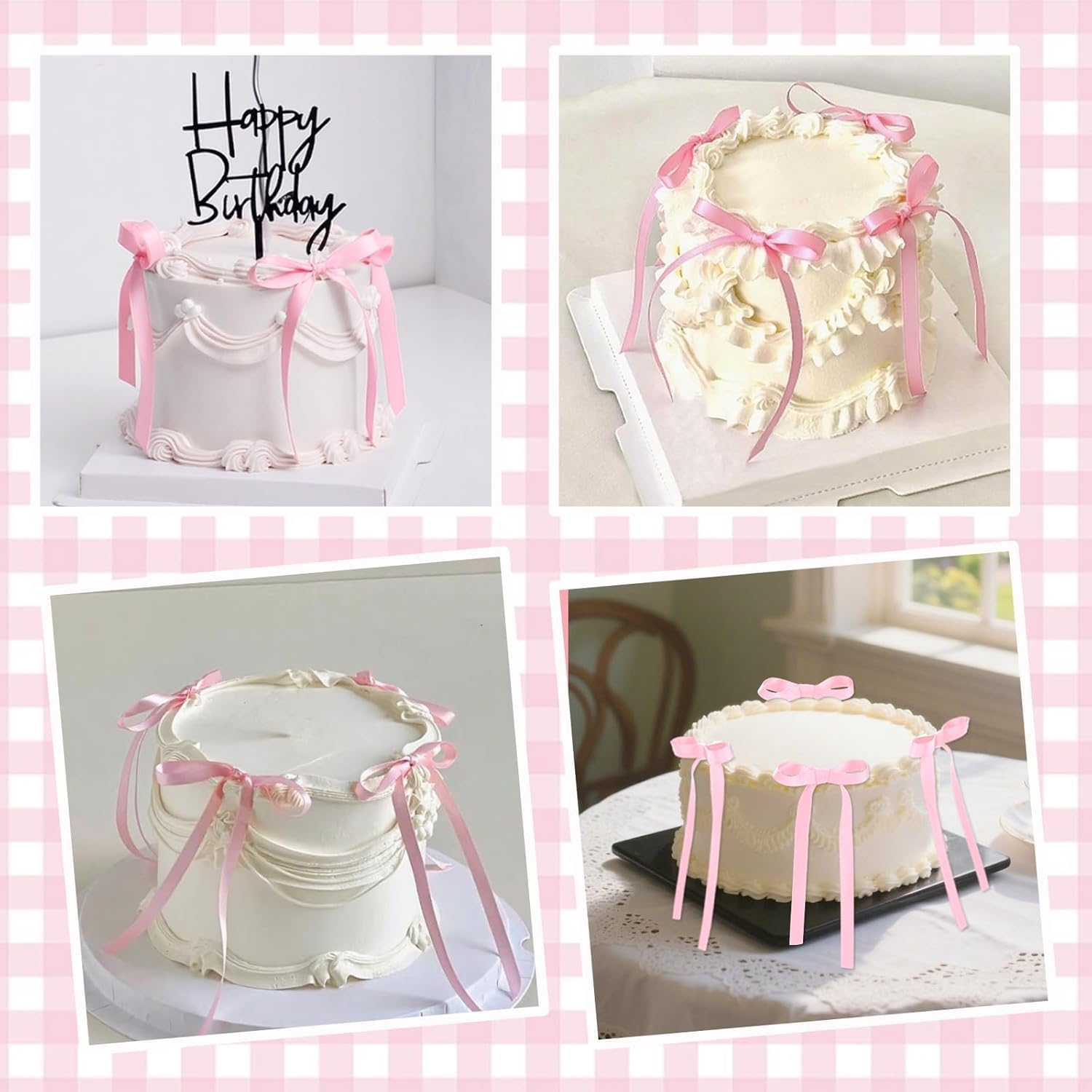 OSYLICT 12PCS Bow Cake Topper,Bowknot Ribbons Cupcake Dessert Picks Decorations for Birthday Wedding Bridal Anniversary Baby Shower Party Supplies (Pink)