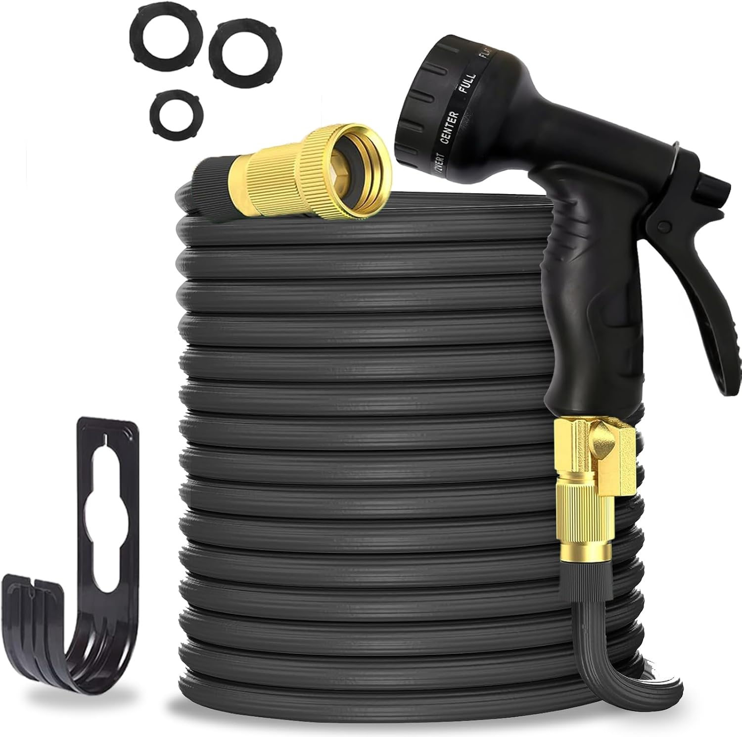 Expandable Garden Hose 100Ft, Water Hose with 40 Layers of Innovative Nano Rubber, with 10 Function Nozzles, Retractable Garden Hose, Water Pipe with Solid Brass Connector for Garden Watering (Black) image number 4