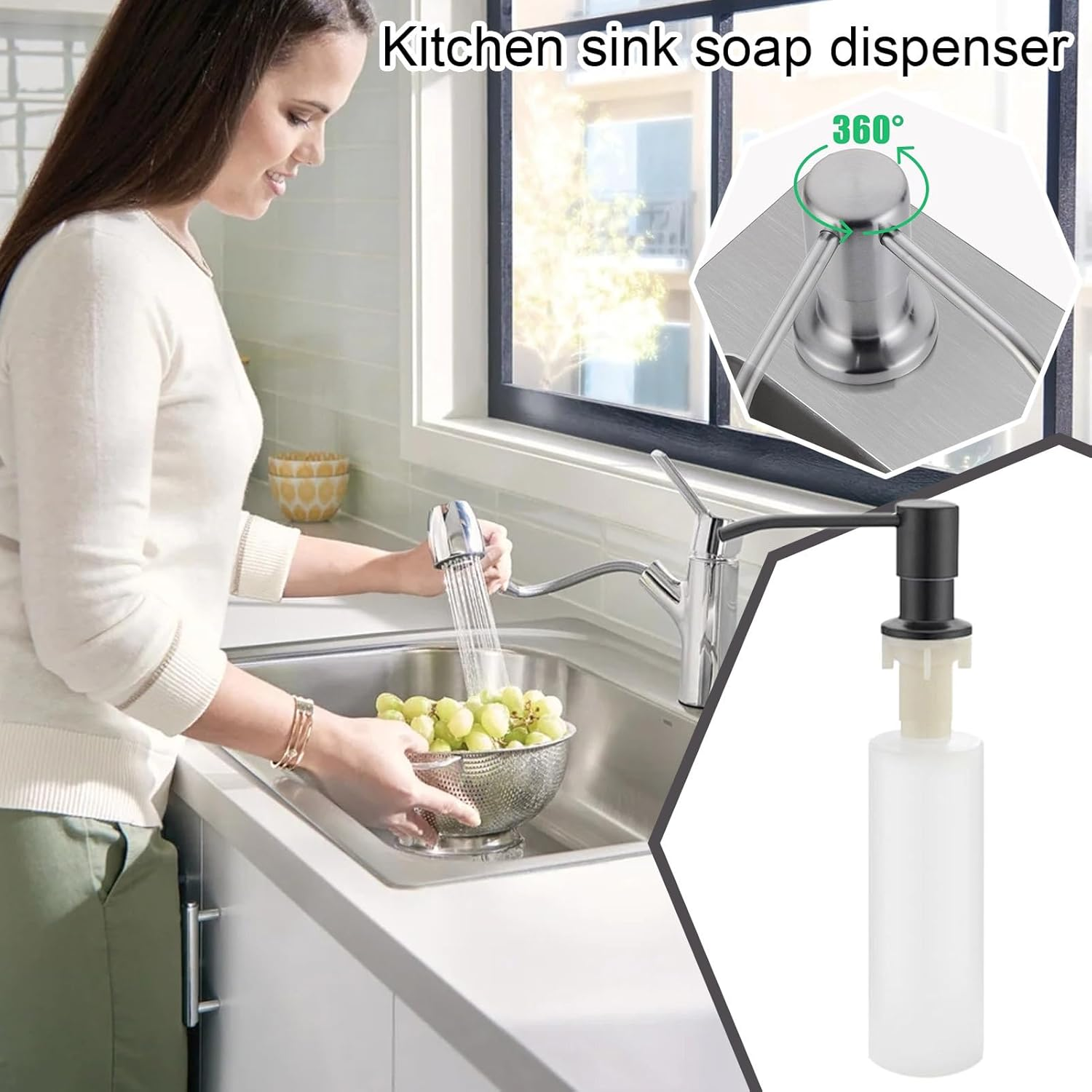 Sink Soap Dispenser,Built in Soap Dispenser for Kitchen Sink - Foam Pump Stainless Steel Decorative Dish Cleaner Holder for Hand Lotion Restroom Bathroom Counter Top image number 2
