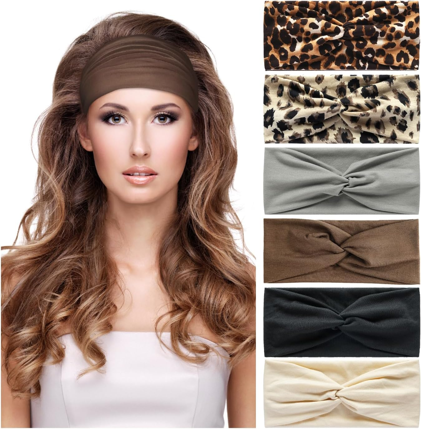 SSKHE 6PCS Headbands for Women, Wide Ladies Headband Boho, Stretchy Headbands, Print Leopard Bandanas, Fashion Knotted Hairbands, Cute Hair Bands for Women Girls Cleaning Face Makeup Yoga image number 2
