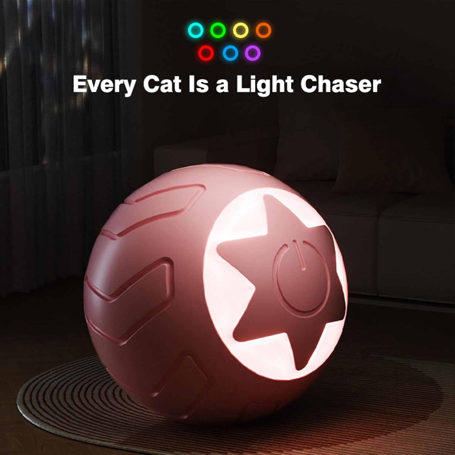 Interactive Cat Ball Toy - USB Rechargeable, Intelligent Automatic Moving Rolling Ball for Cats, Quiet Indoor Pet Toy with LED Lights, Puzzle Fun Pet Toy (Pink) image number 3