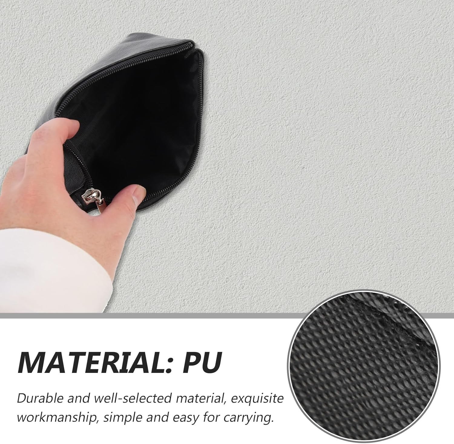 TEHAUX Portable Supple PU Leather Makeup Brush Storage Pouch Compact Medium Travel Cosmetic Bag Zipper Closure for Women Toiletries and Coin Pouch image number 2