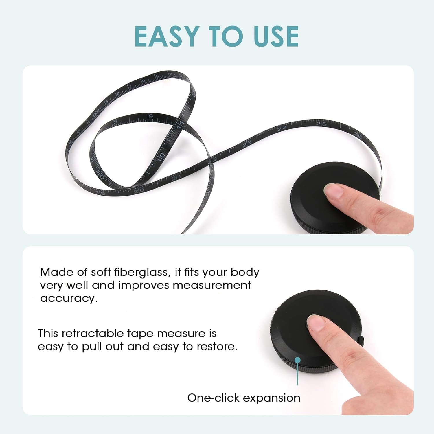 2 Pcs Retractable Measuring Tape, Dual Sided 150CM Soft Fabric Measuring Tape with Inch and Centimeter Scales for Sewing, Tailor, Crafts, Waist, Weight Loss Tracking, DIY Projects (Black & White)