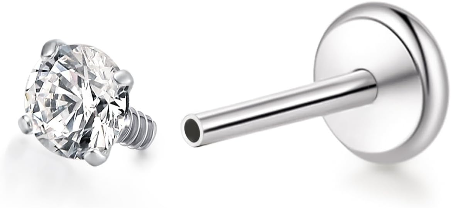 Limerencia Titanium Hypoallergenic Piercing Jewelry - 18G 6Mm 8Mm 10Mm for Tragus,Helix,Conch,Cartilage,Nose,Lip,F136 Implant Grade Flat Back Internally Threaded Earrings