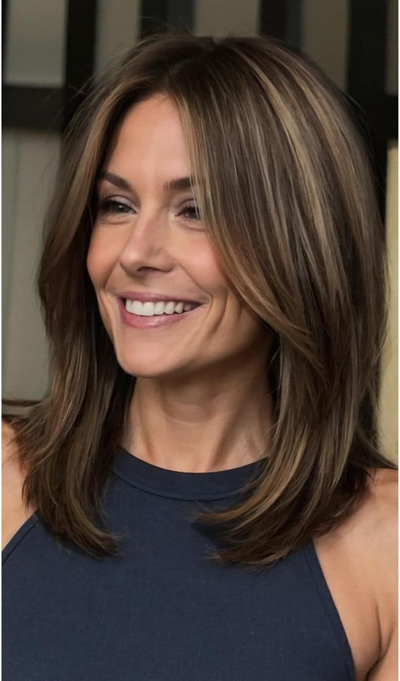 Beweig Brown Wigs for Women Shoulder Length Straight Middle Part Natural Synthetic Cosplay Replacement image number 2