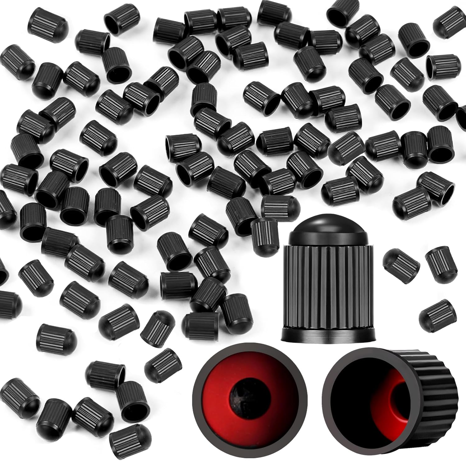 100PCS Tire Valve Caps, Valve Stem Caps with O Rubber Ring, Tire Caps Are Suitable for Bicycles, Cars, Motorcycles, Suvs and Trucks (Black) image number 3