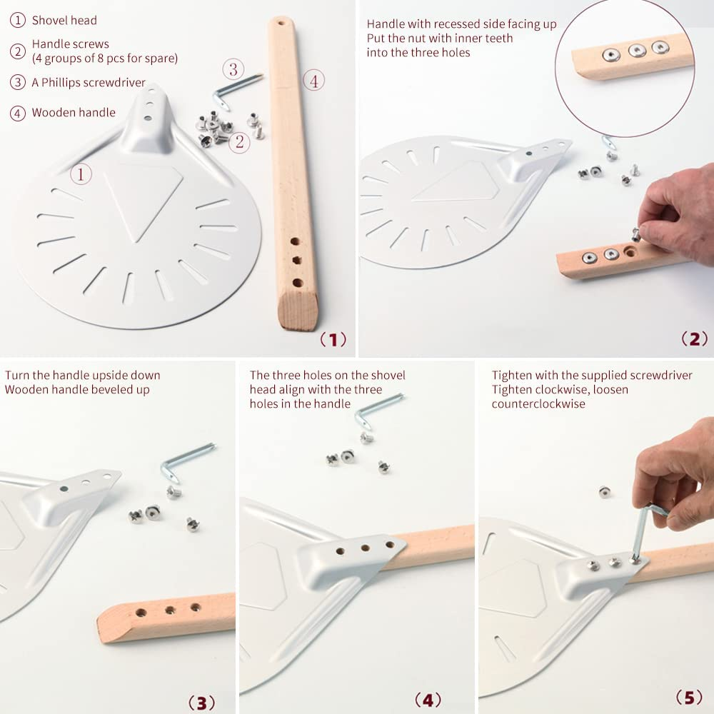 7 Inch Pizza Turning Peel,Professional Durable Pizza Peel Turner Non-Slip Aluminum Turning Paddle with 16 Inch Long Handle for Baking Homemade Pizza Bread (7 Inch, 40Cm Handle)